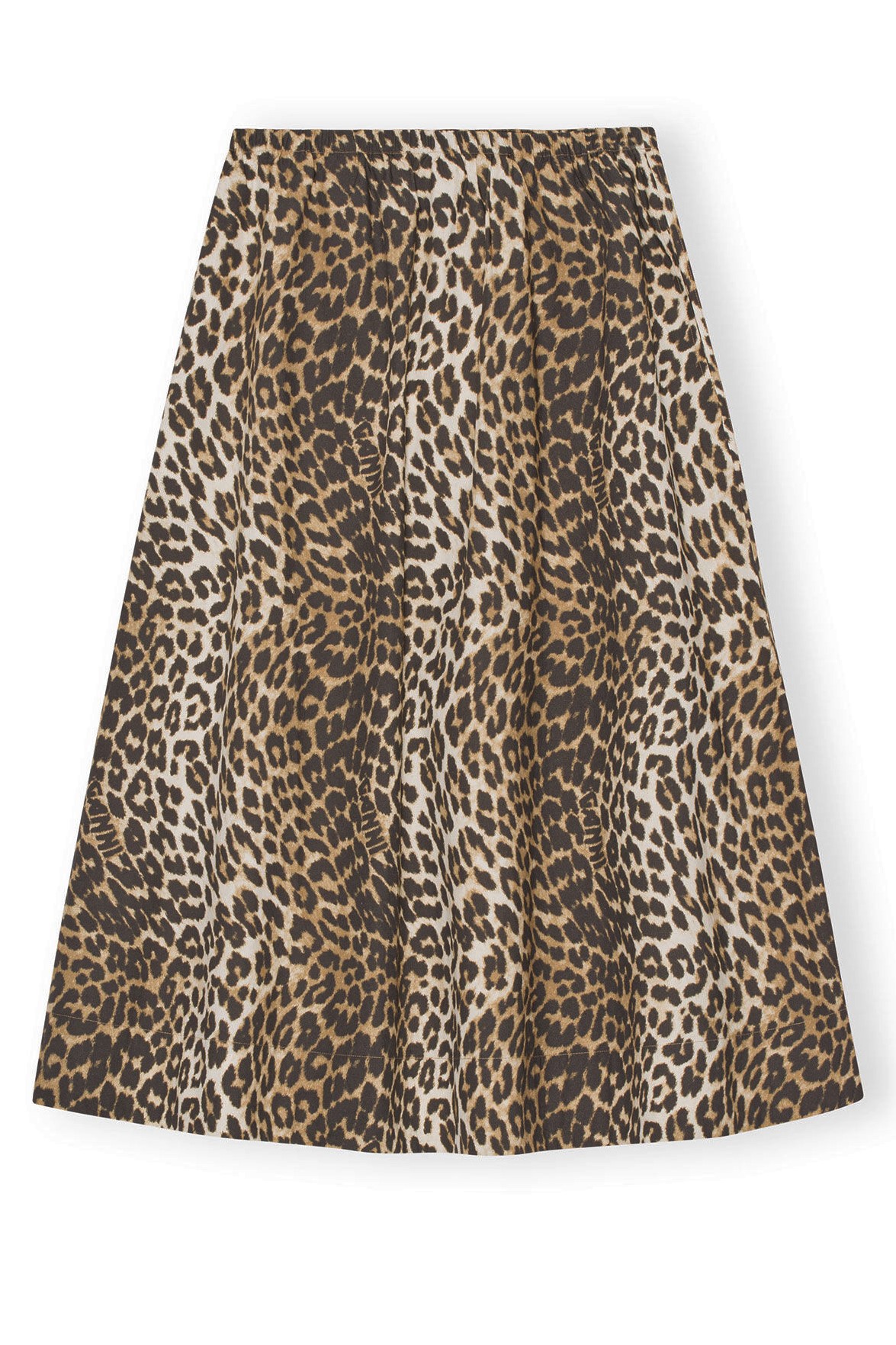 GANNI Printed Cotton Elasticatet Maxi Skirt in Big Leopard Almond