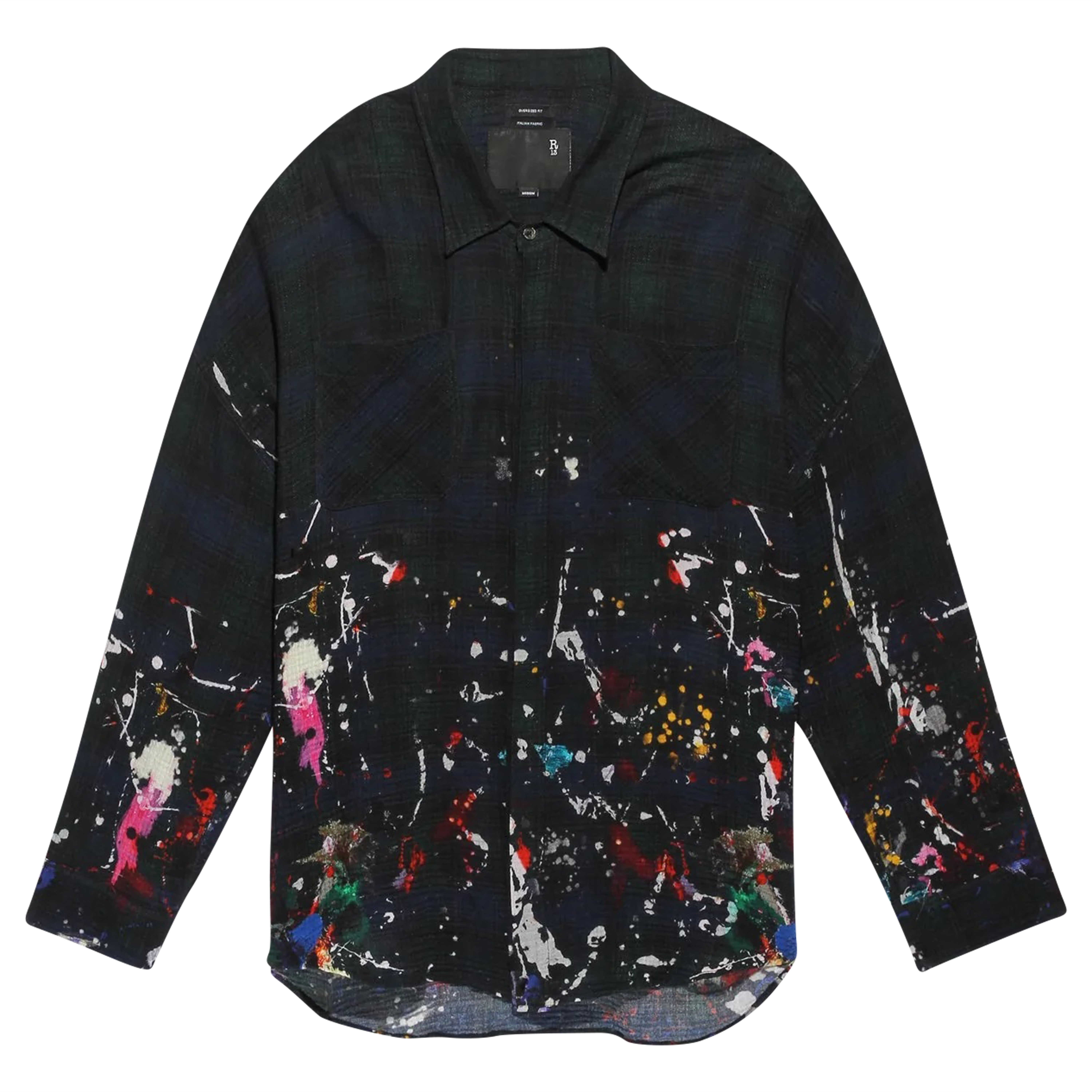 R13 Drop Neck Workshirt Navy Plaid Painted