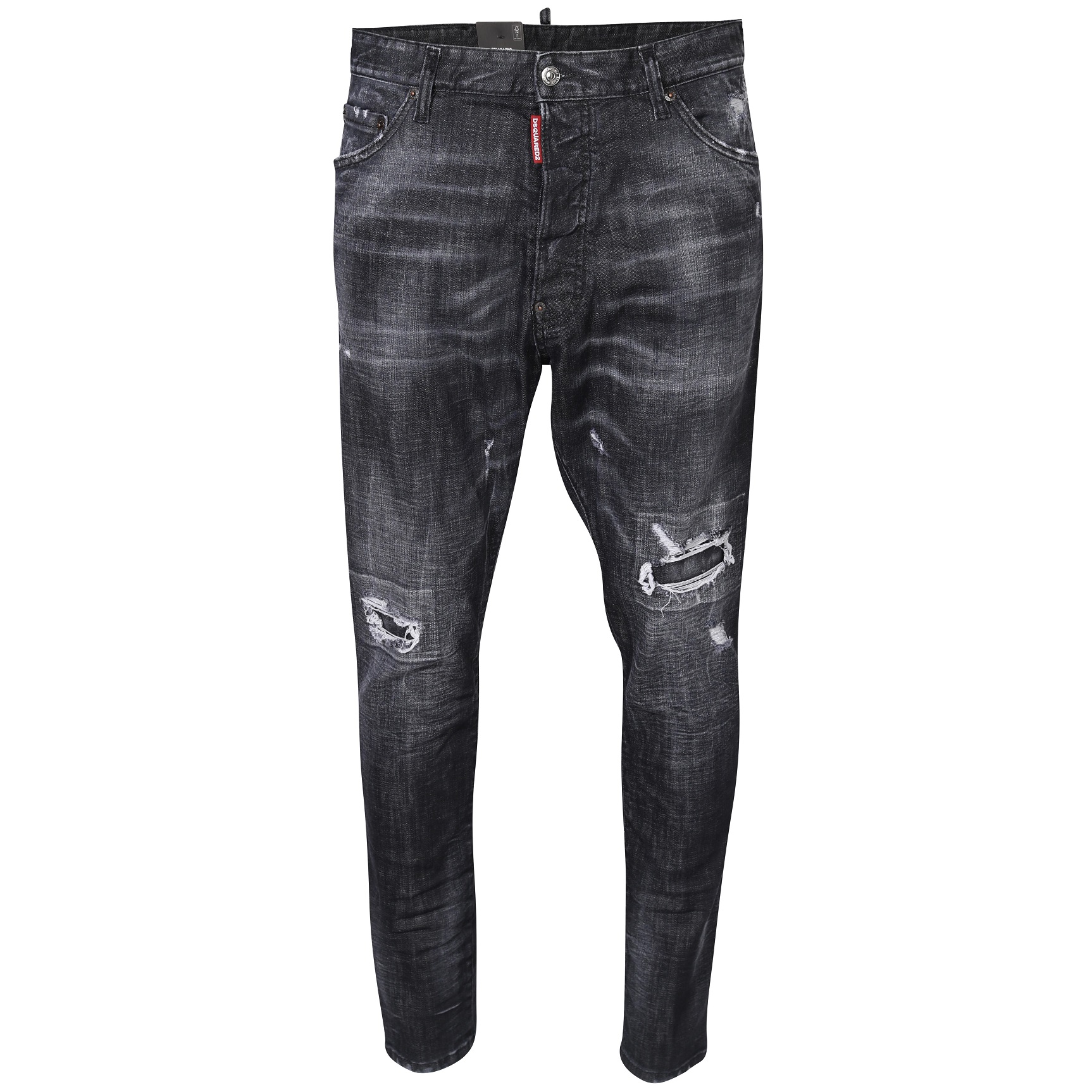 DSQUARED2 Jeans Relax Long Crotch in Washed Black Destroyed