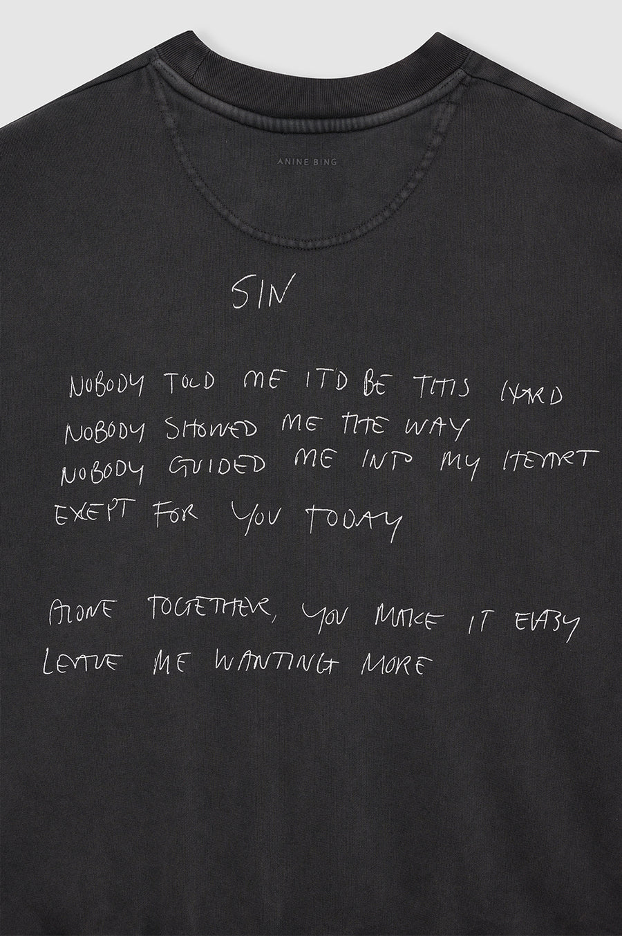 ANINE BING Jaci Sweatshirt Lyrics in Washed Black ANINE BING Jaci Sweatshirt Lyrics in Washed Black