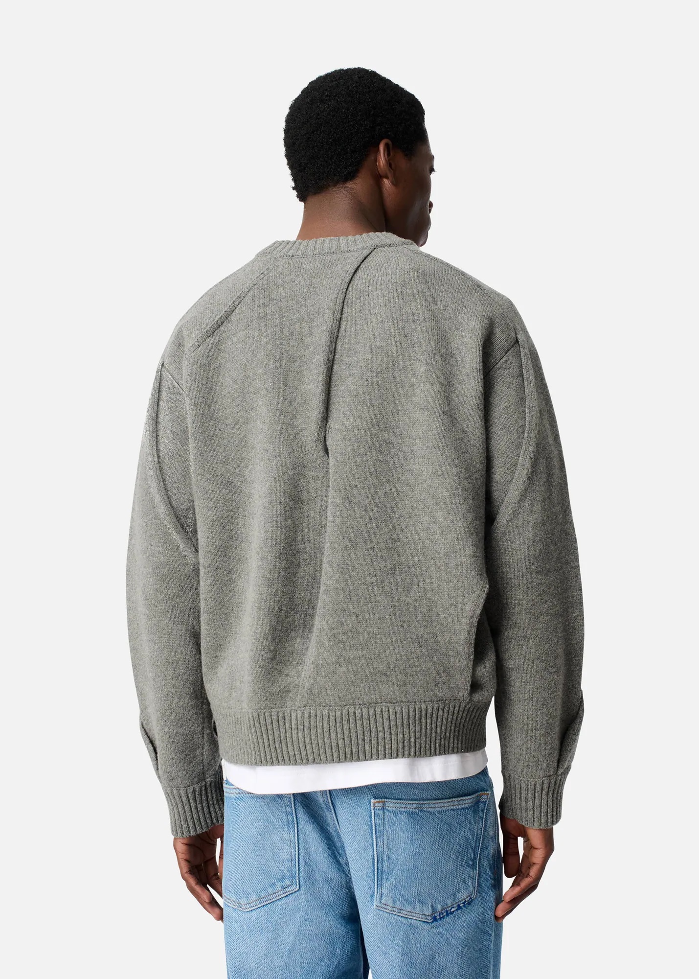 AXEL ARIGATO Stitch Panelled Knit Sweater in Grey Melange