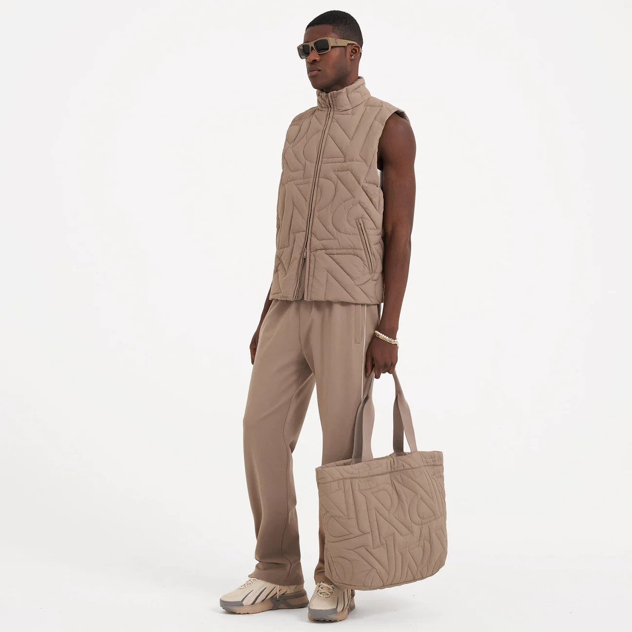 REPRESENT Initial Quilted Gilet in Mushroom S