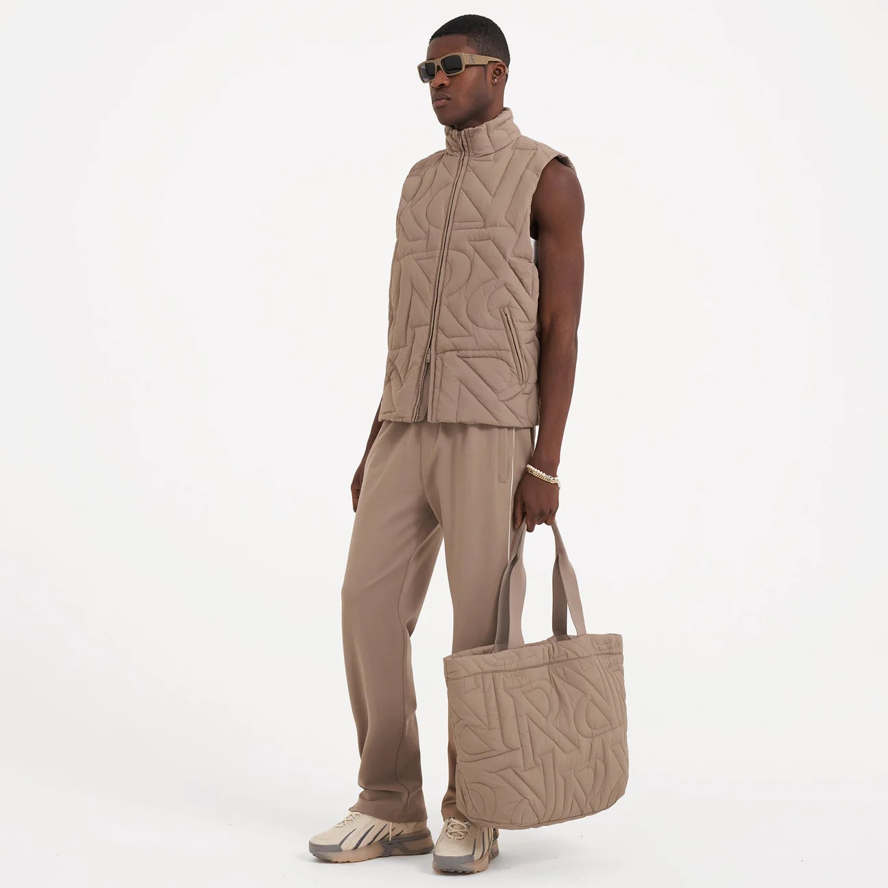 REPRESENT Initial Quilted Gilet in Mushroom M