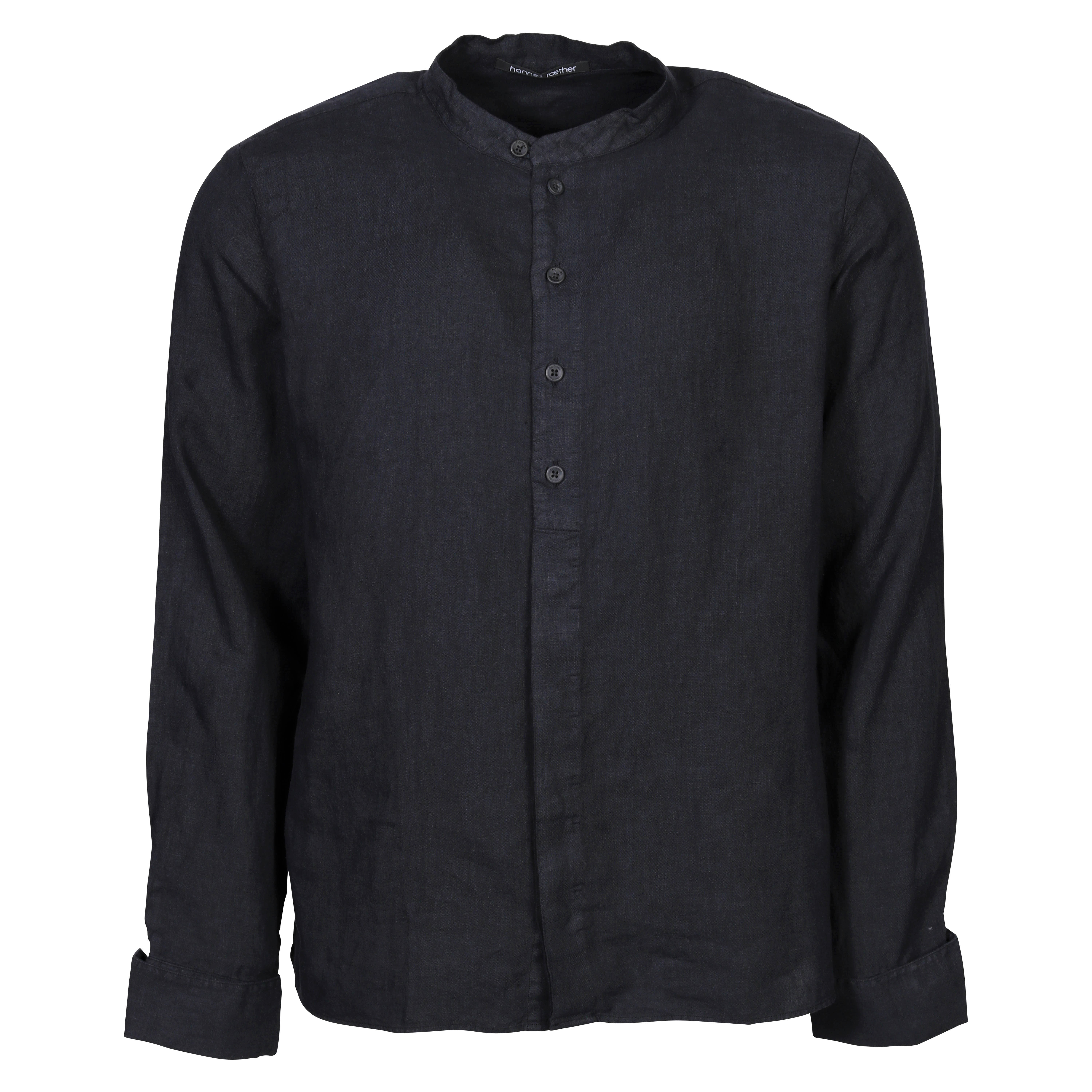 Hannes Roether Linen Buttoned Through Shirt in Dark Navy