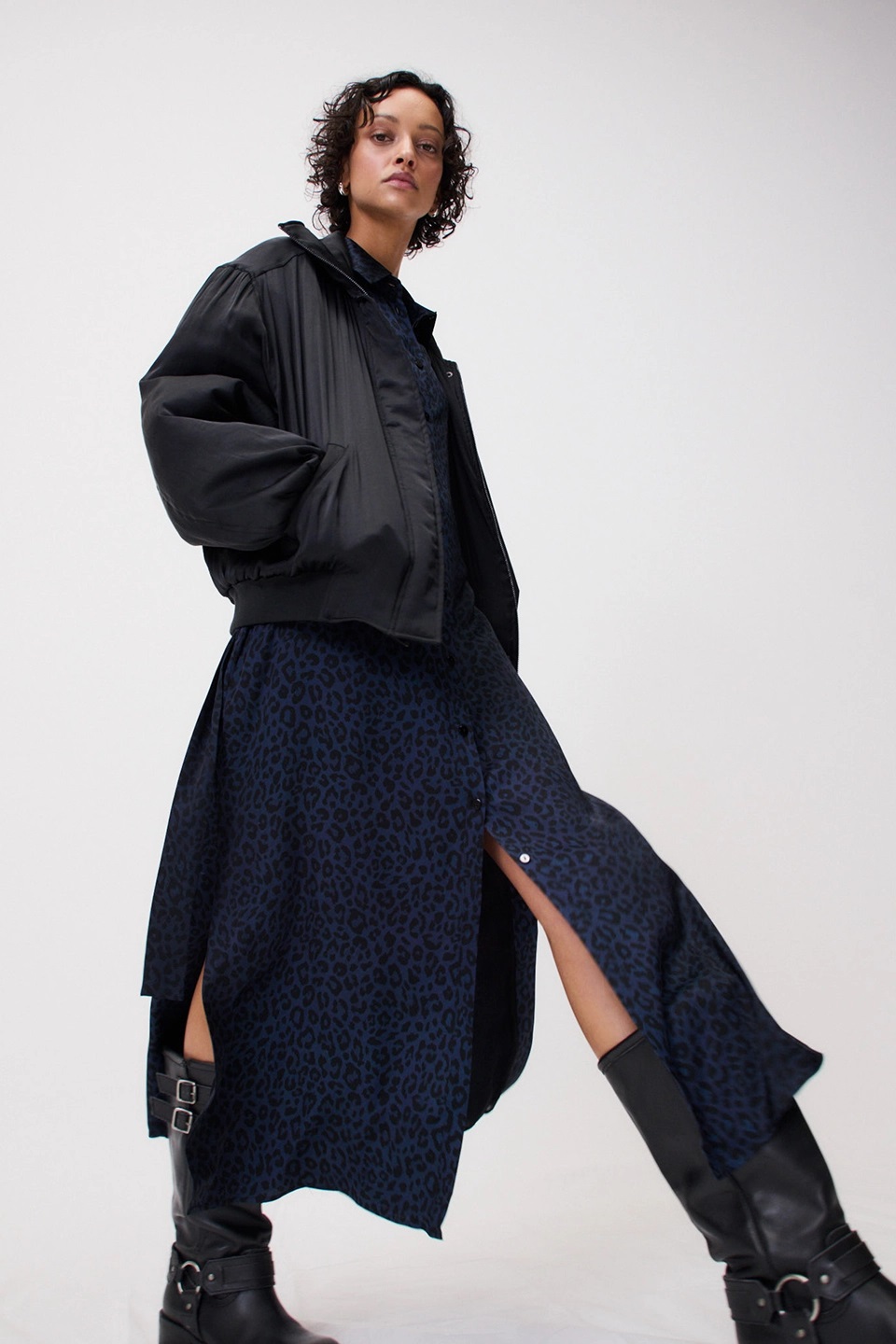 LALA BERLIN Viscose Dress in Dark Navy Leo