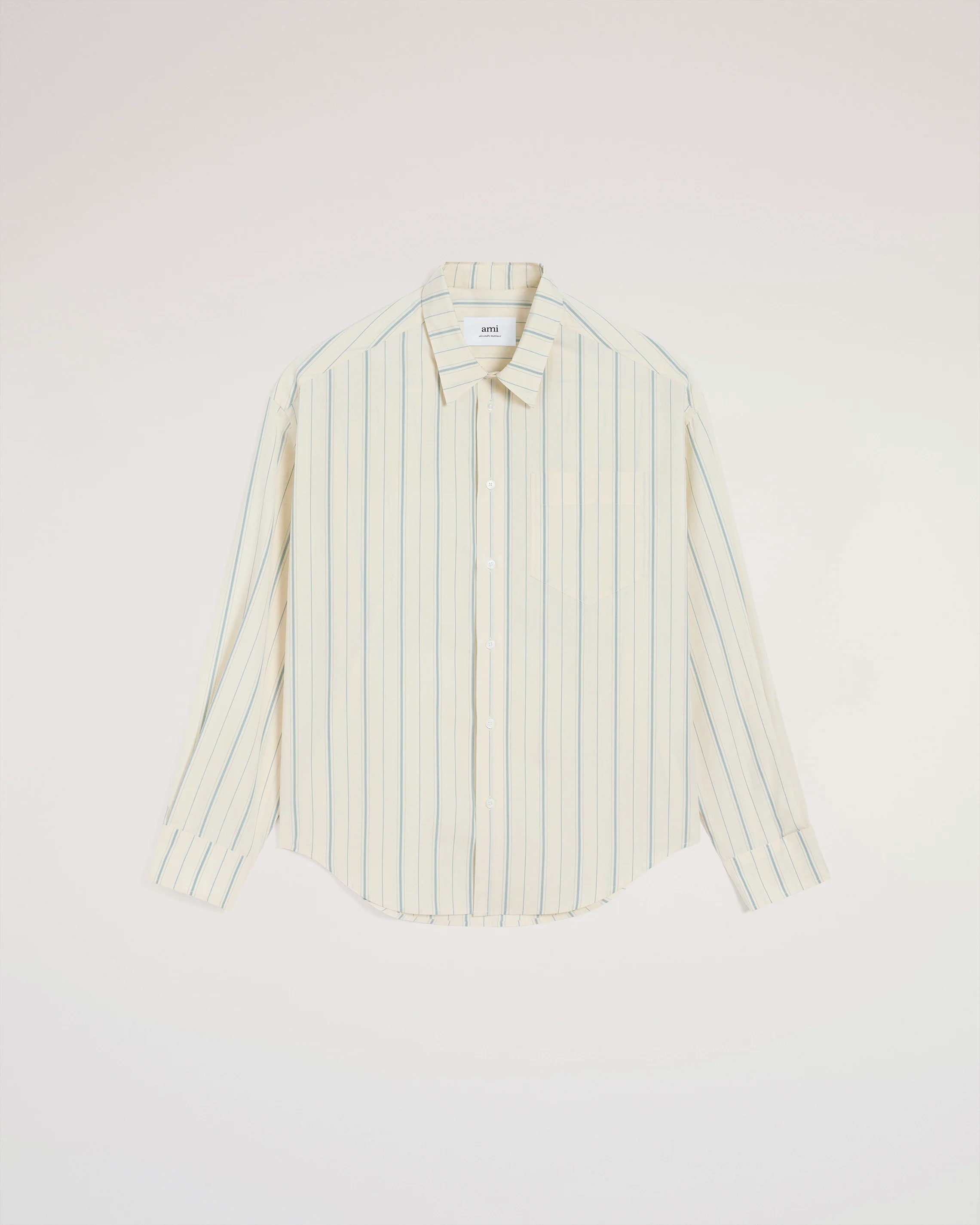 AMI PARIS de Coeur Boxy Shirt in Ivory/Sky Stripes