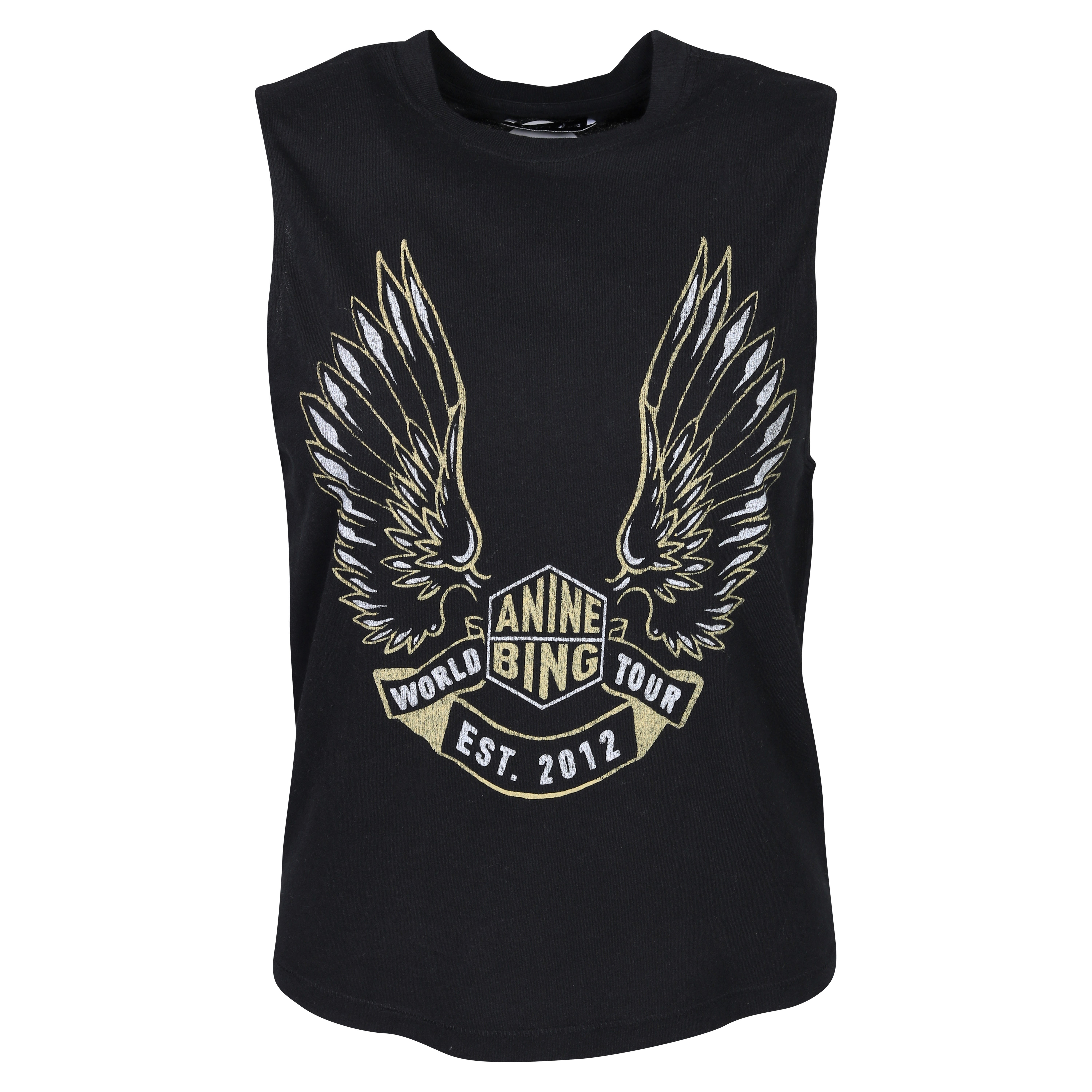 Anine Bing Lennon Tee Gold Wings in Black L