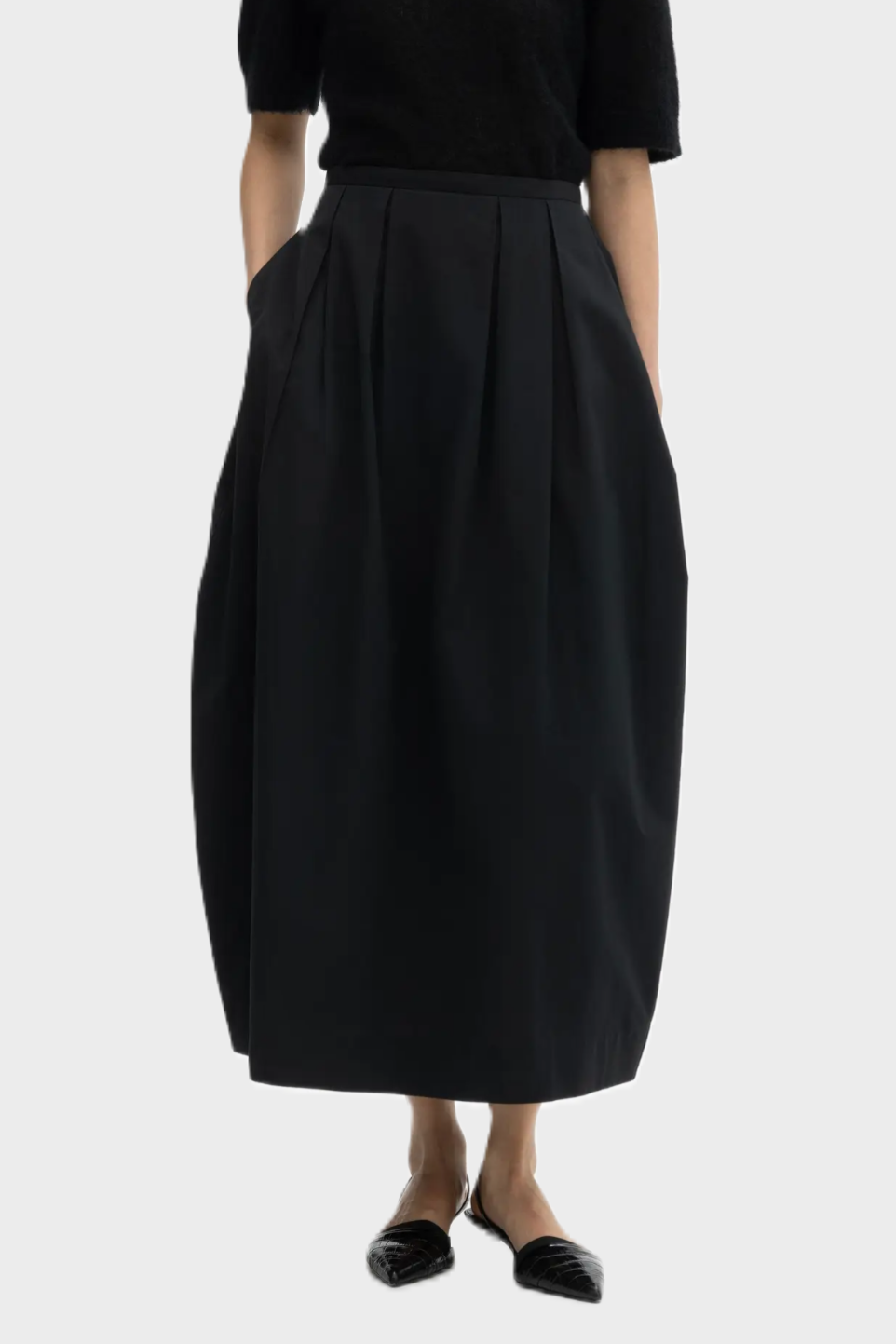 DAGMAR Curved Pleated Skirt in Black