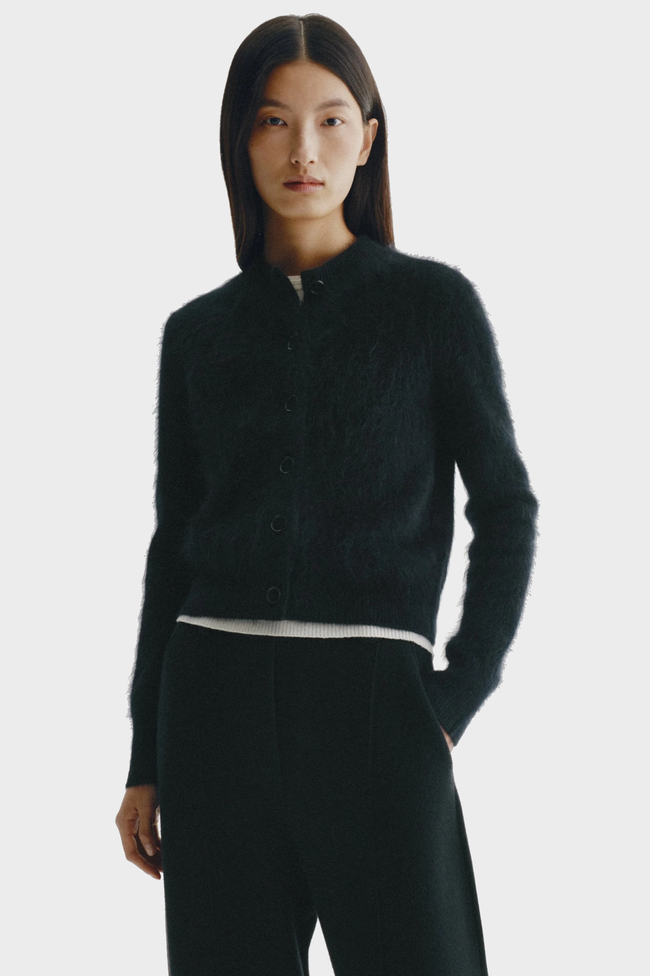 LISA YANG Azalea Brushed Cashmere Cardigan in Black