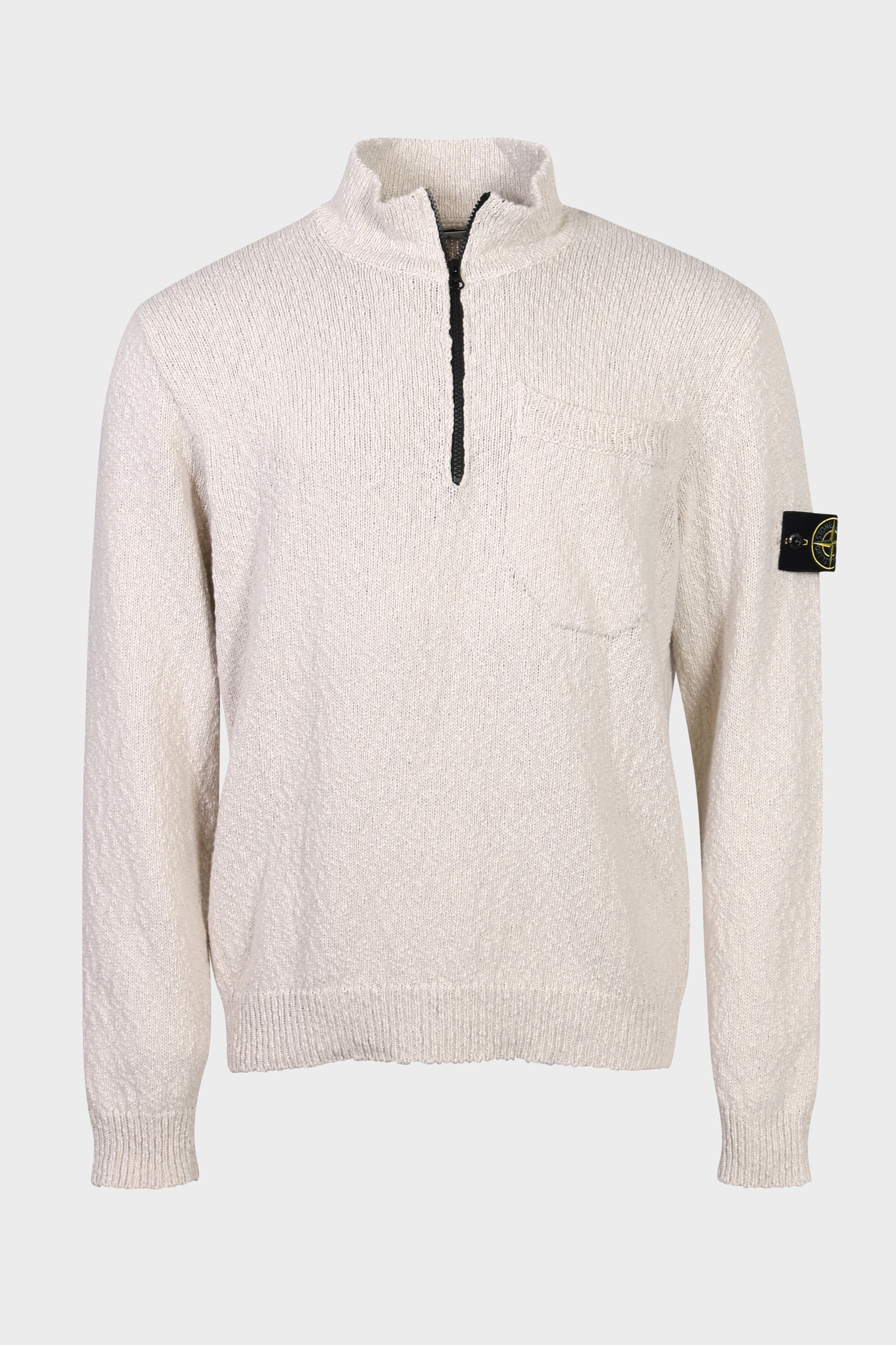 STONE ISLAND Summer Knit Half Zip Pullover in Light Beige XL