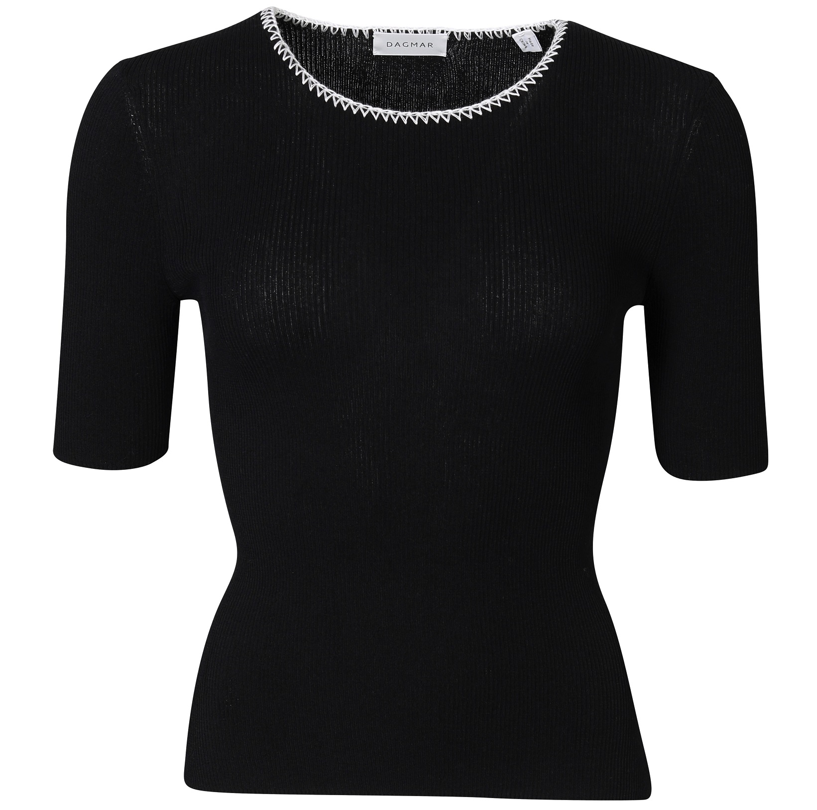 DAGMAR Contrast Stitch T-Shirt in Black XS