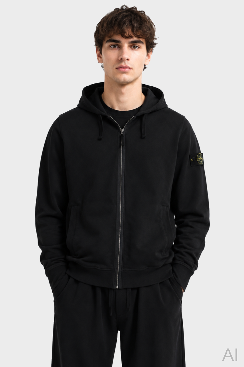 STONE ISLAND Soft Zip Hoodie in Black