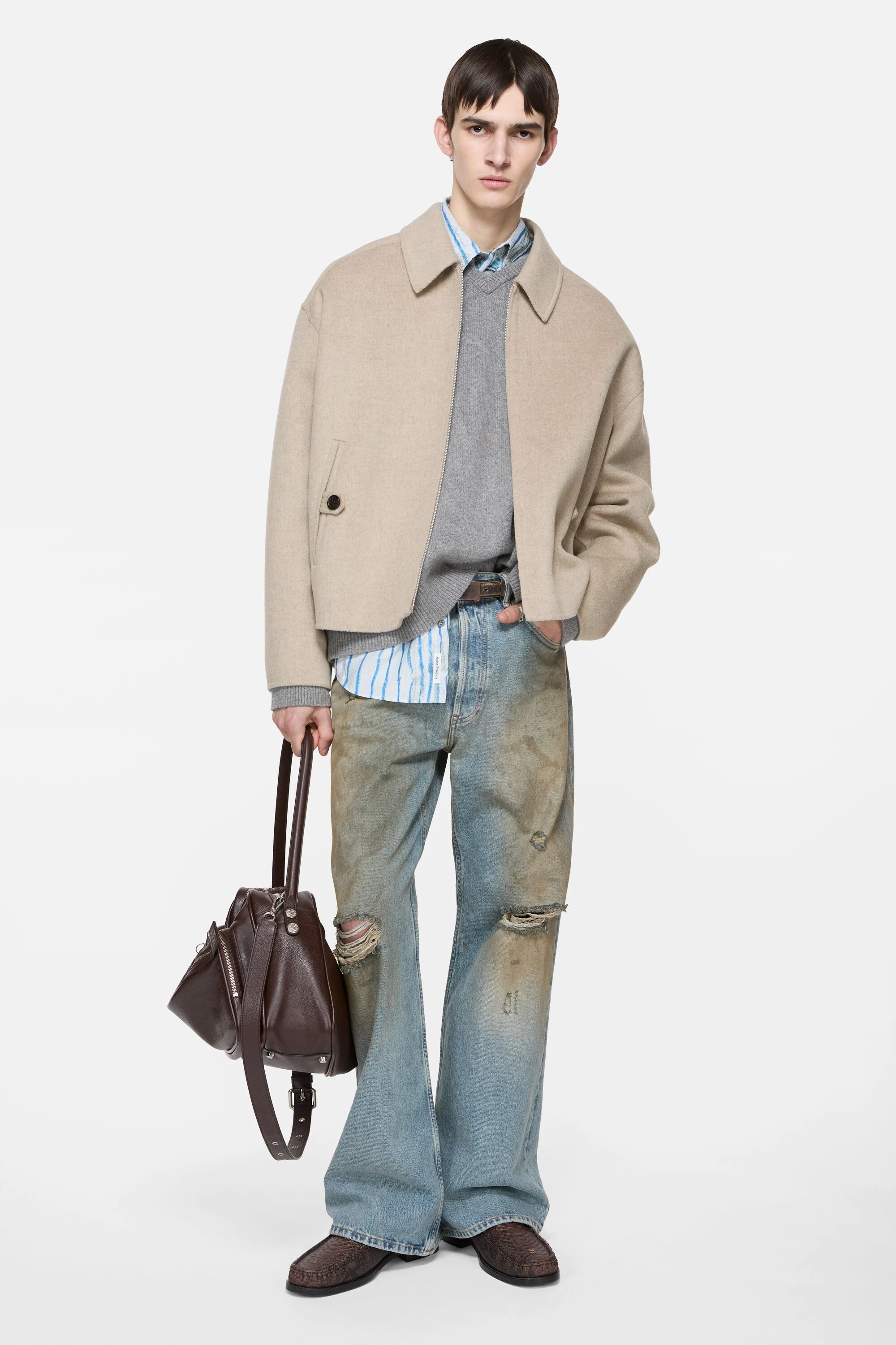 ACNE STUDIOS Boxy Fit Wool Jacket in Oatmeal Melange