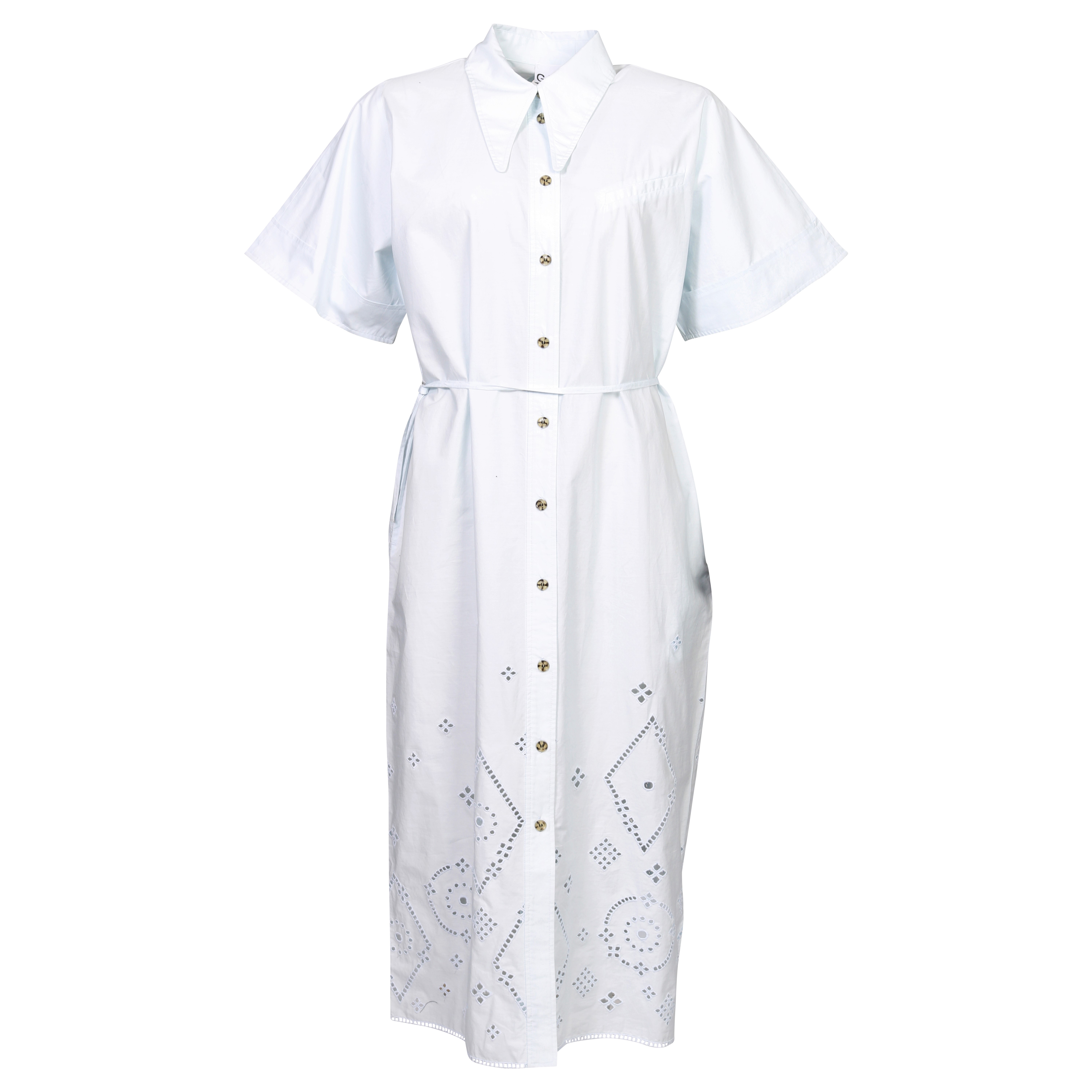 Ganni Broderie Anglaise Midi Shirt Dress in Illusion Blue 40