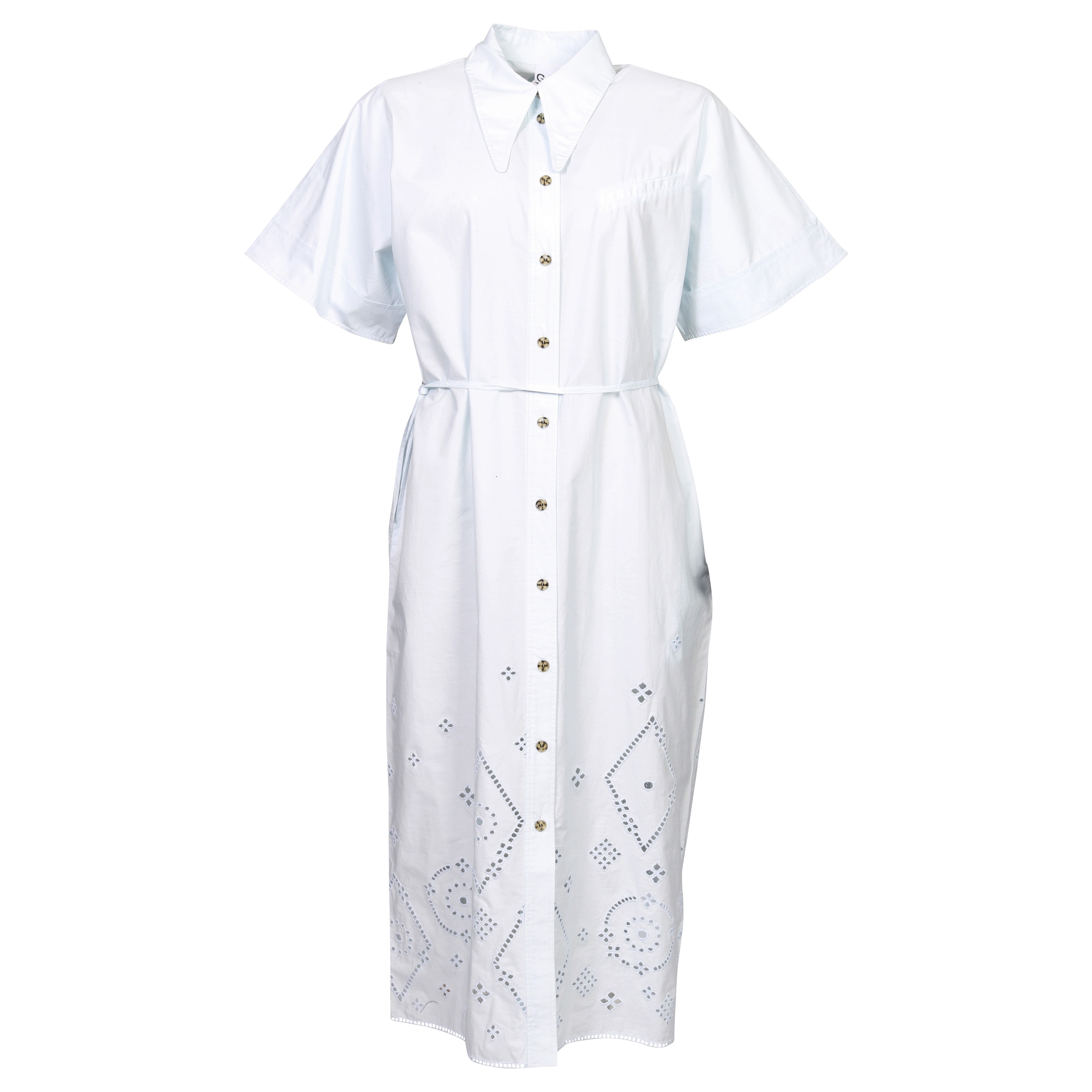 Ganni Broderie Anglaise Midi Shirt Dress in Illusion Blue 38