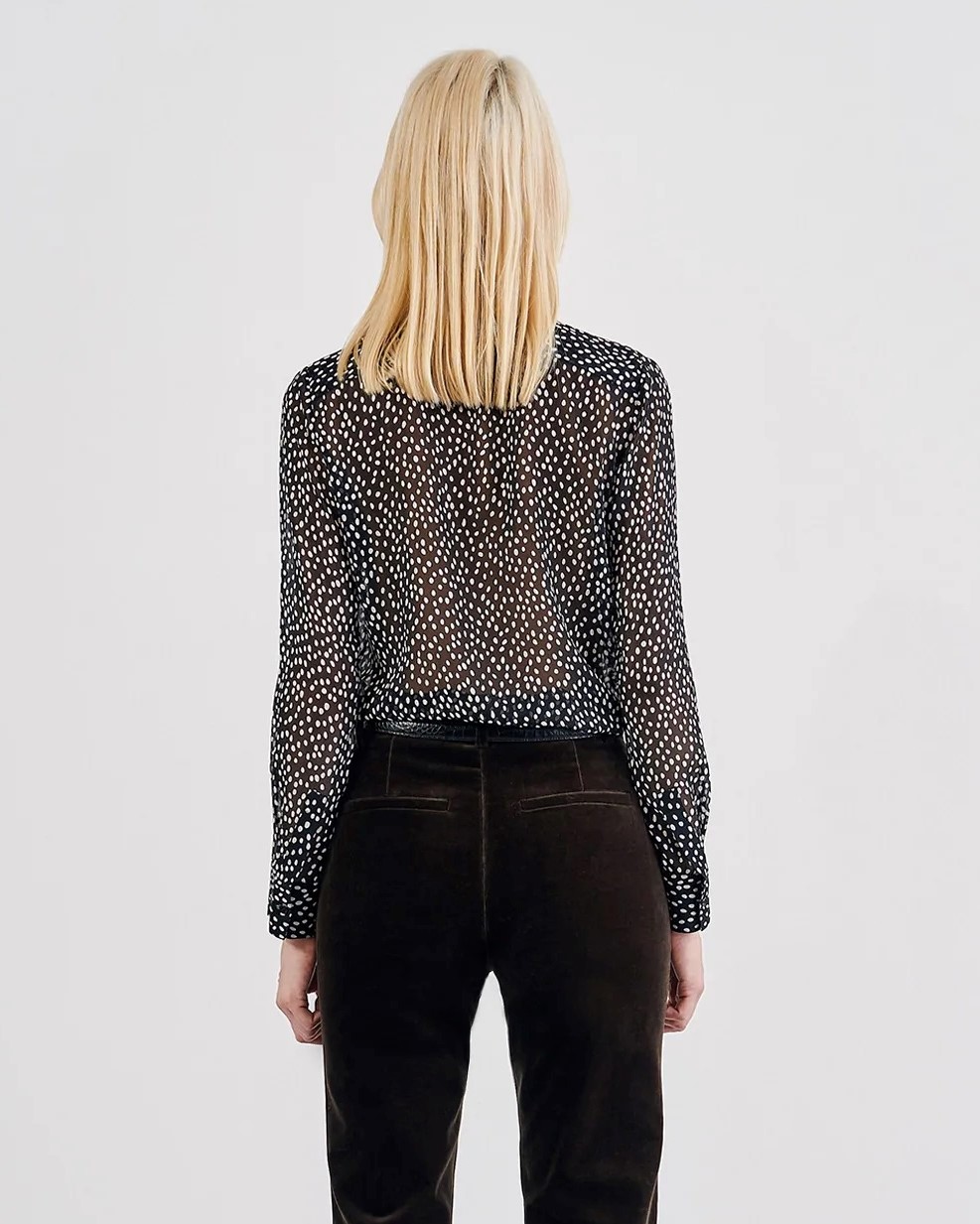 NILI LOTAN Oriane Ruffle Silk Shirt in Irreg Dots L