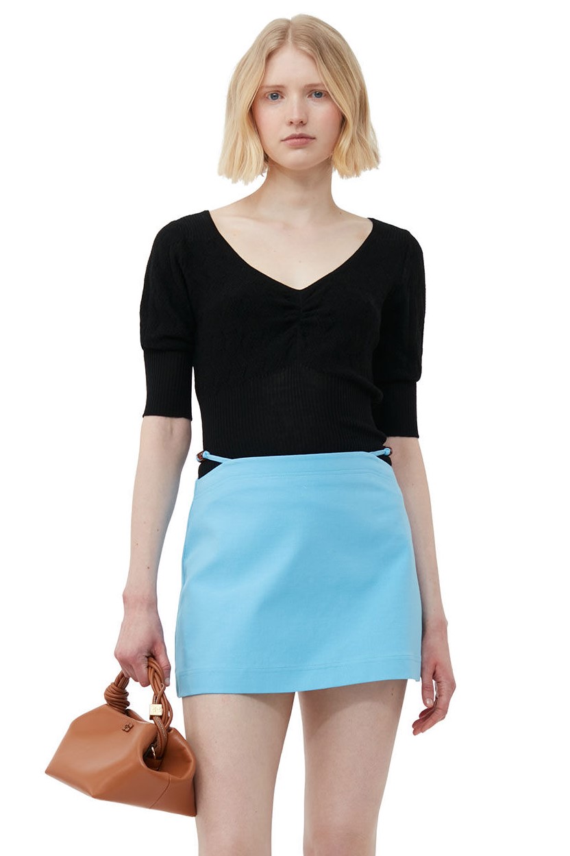 GANNI Merino Knit Pullover in Black L