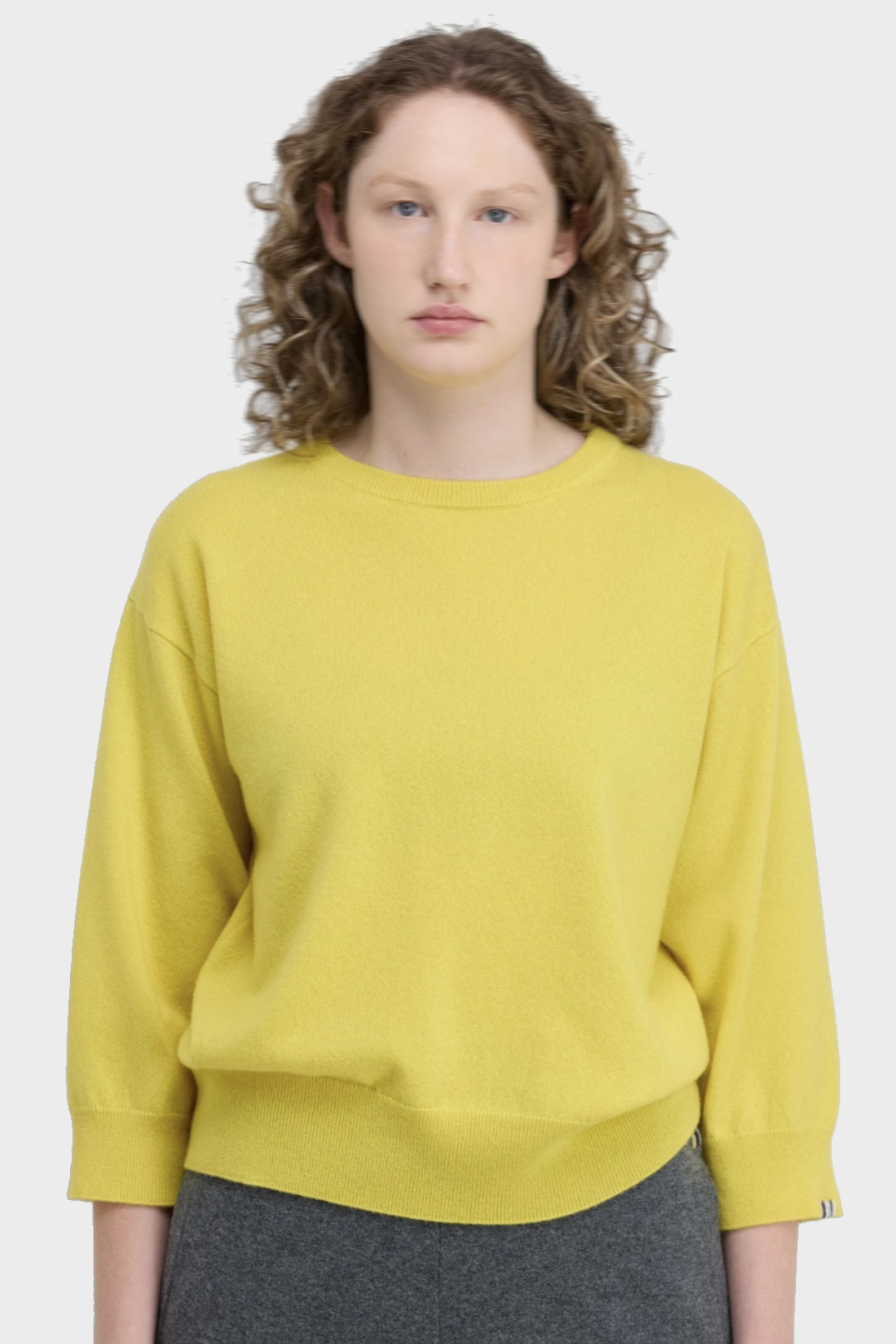 EXTREME CASHMERE N°398 Cropped Sleeves Sweater in Sunny