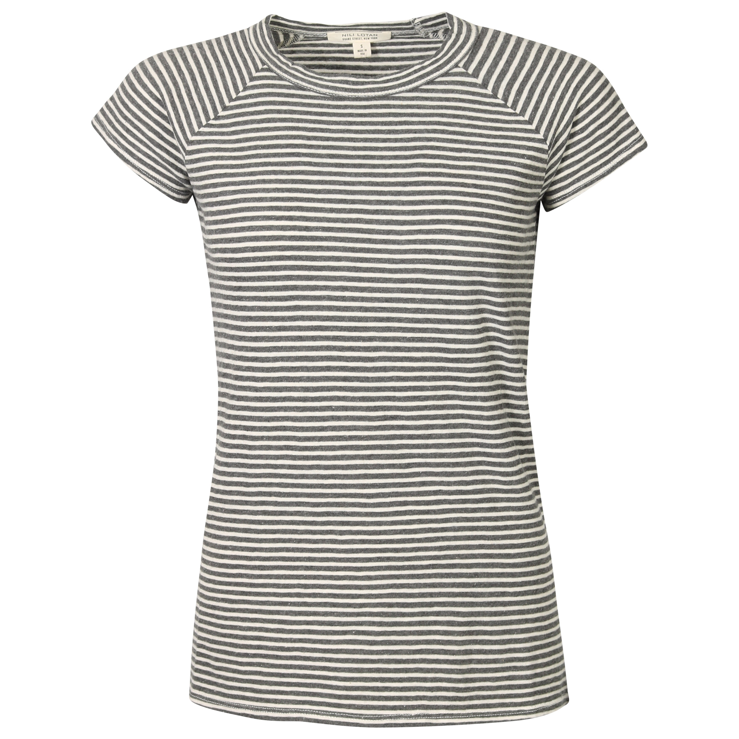Nili Lotan Striped Baseball Tee Grey/White