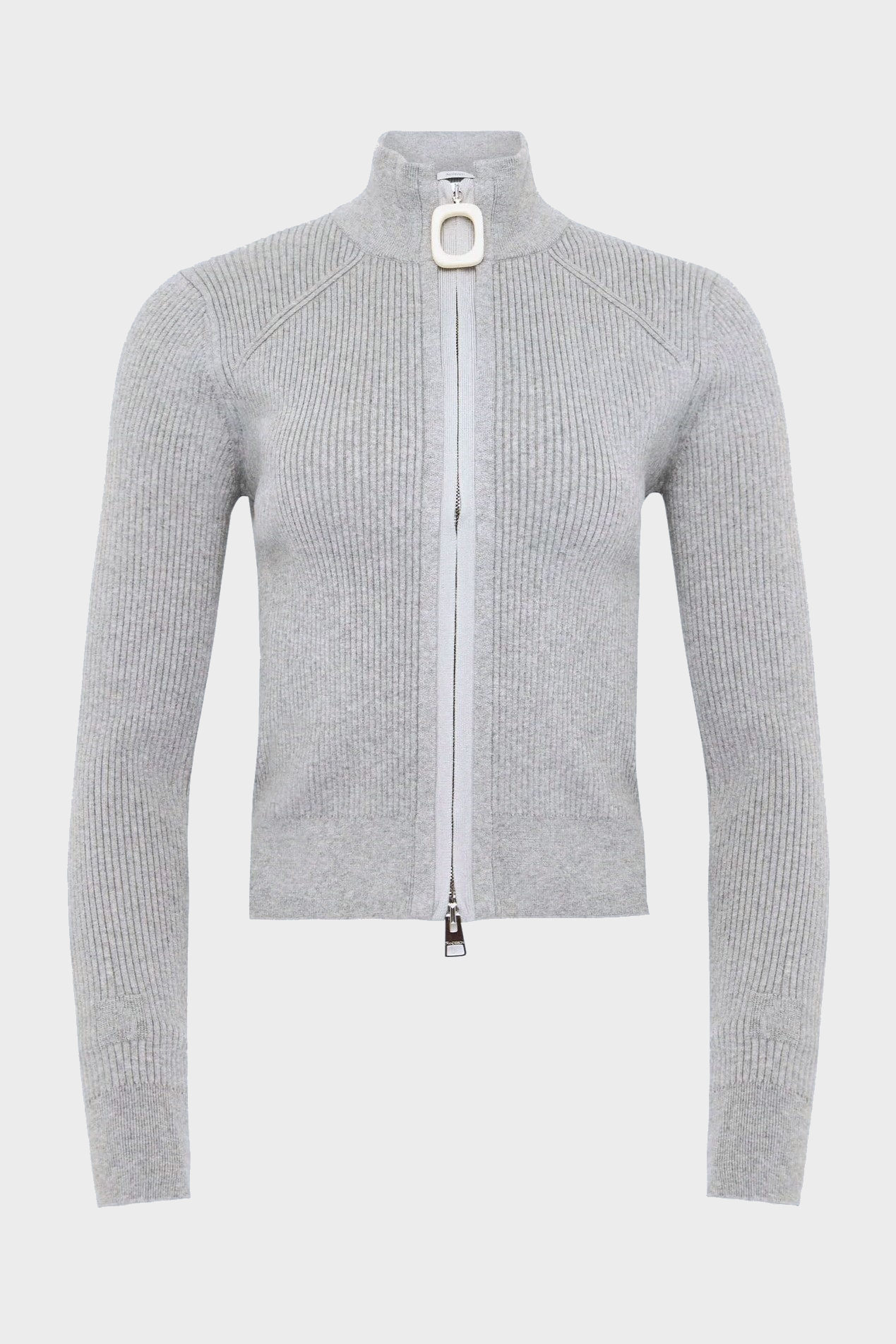 JW ANDERSON Fitted Zip Up Cardigan in Light Grey Melange