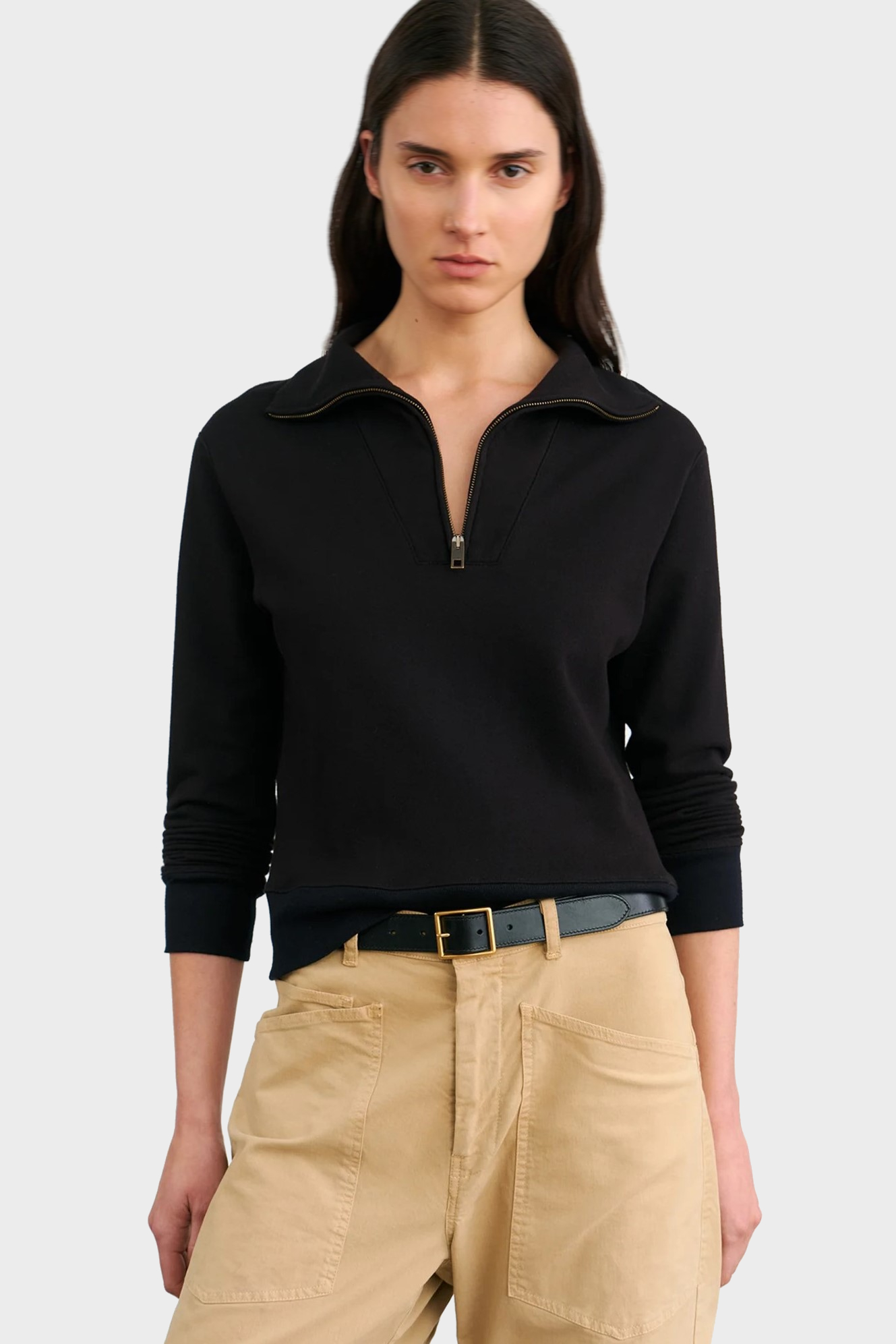 NILI LOTAN Quarter Zip Sweatshirt in Black