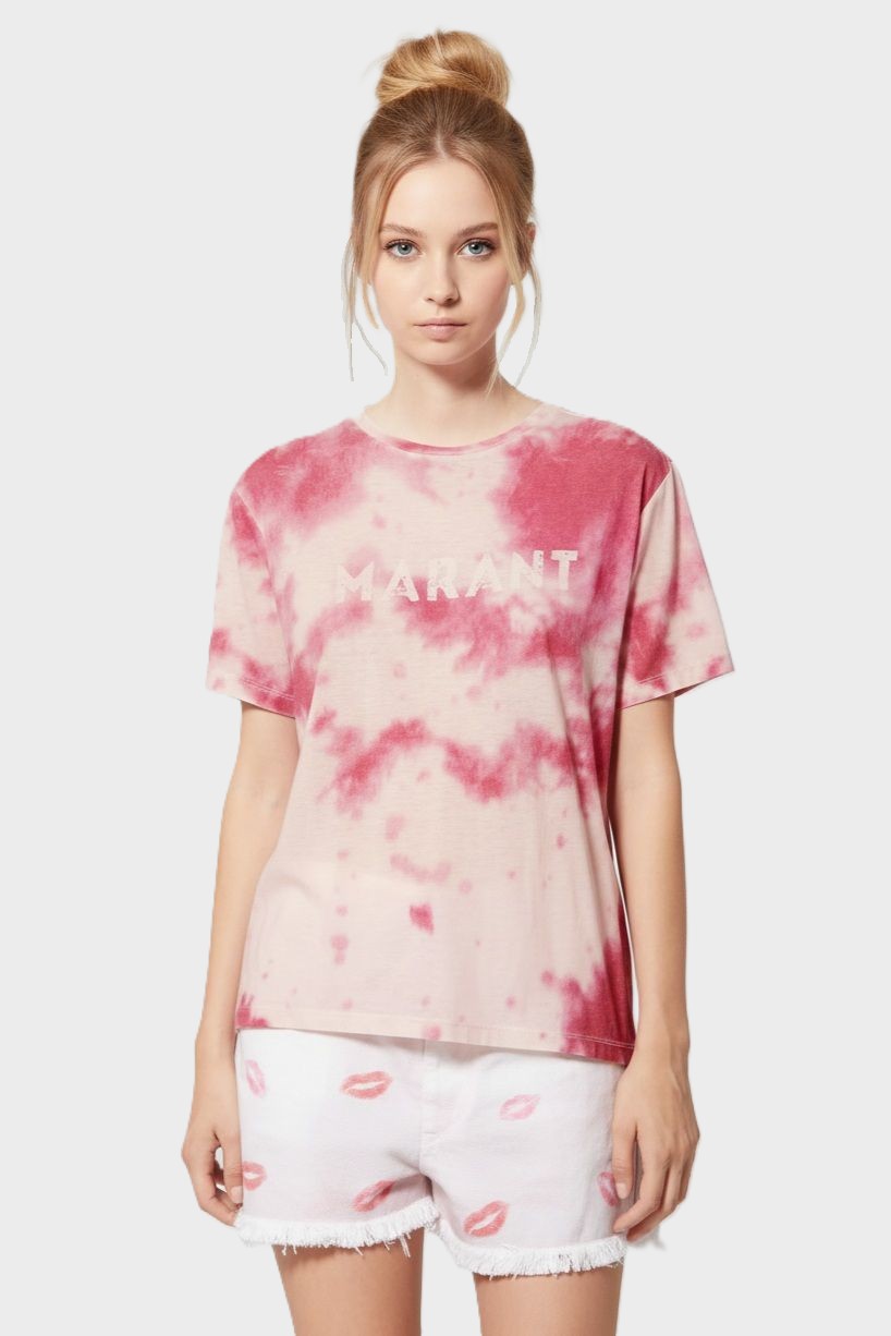 ISABEL MARANT ÉTOILE Zewel Tie-Dye Logo T-Shirt in Pink