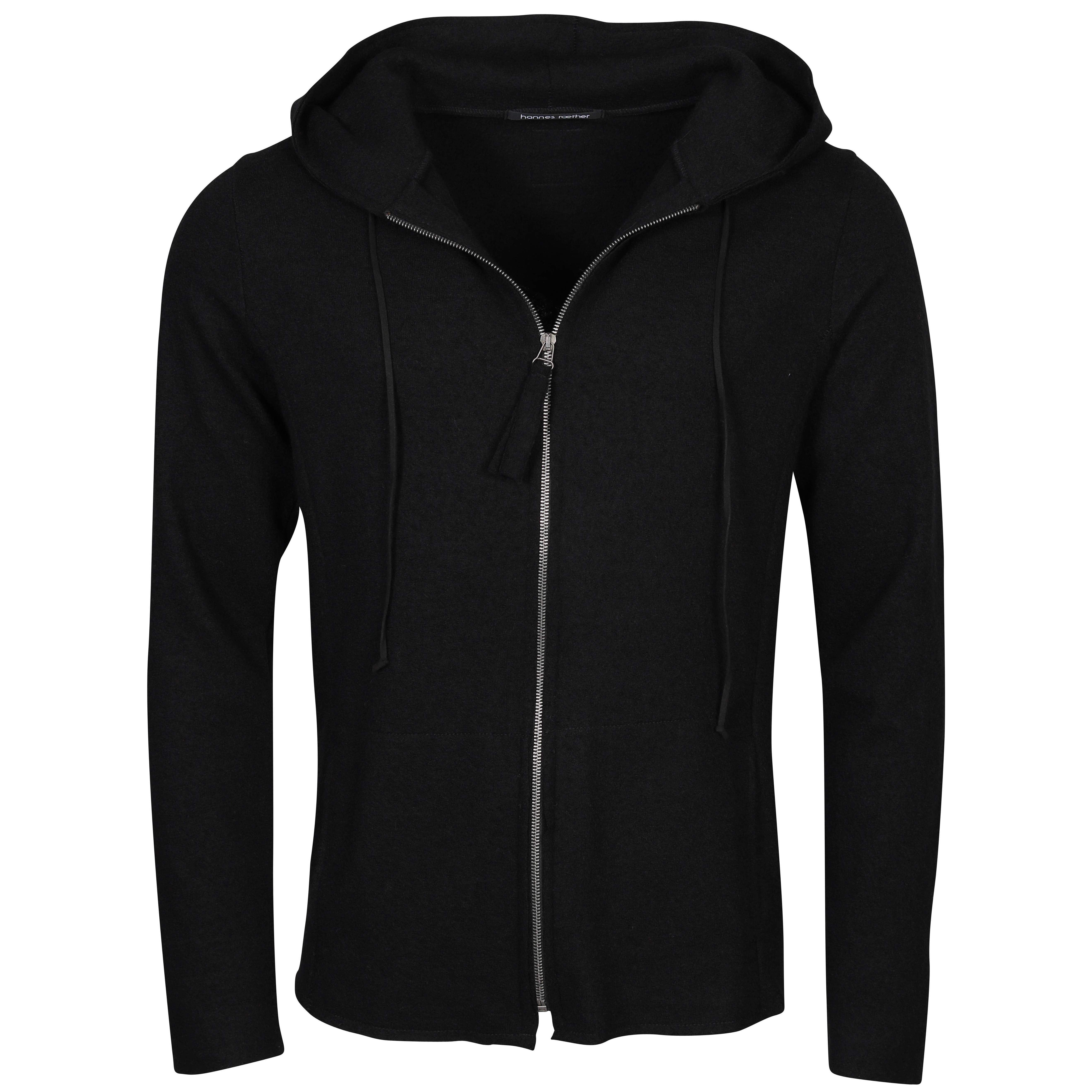 Hannes Roether Knit Hooded Zip Jacket in Black