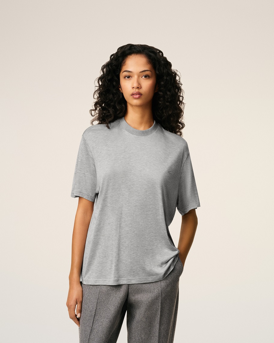 AMI PARIS Viscose Silk T-Shirt in Heather Grey