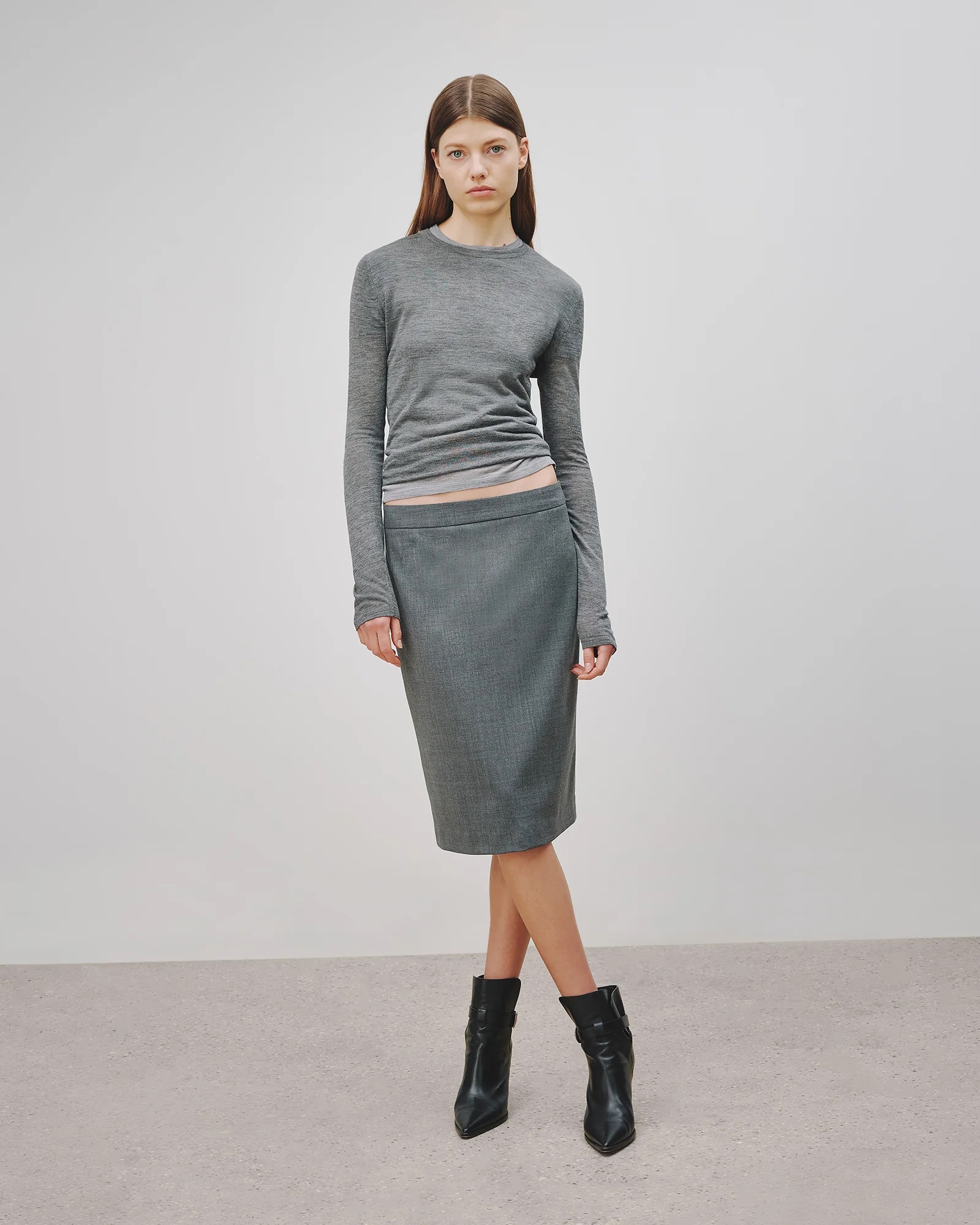 NILI LOTAN Silk Knit Sweater Candice in Dark Grey Melange M
