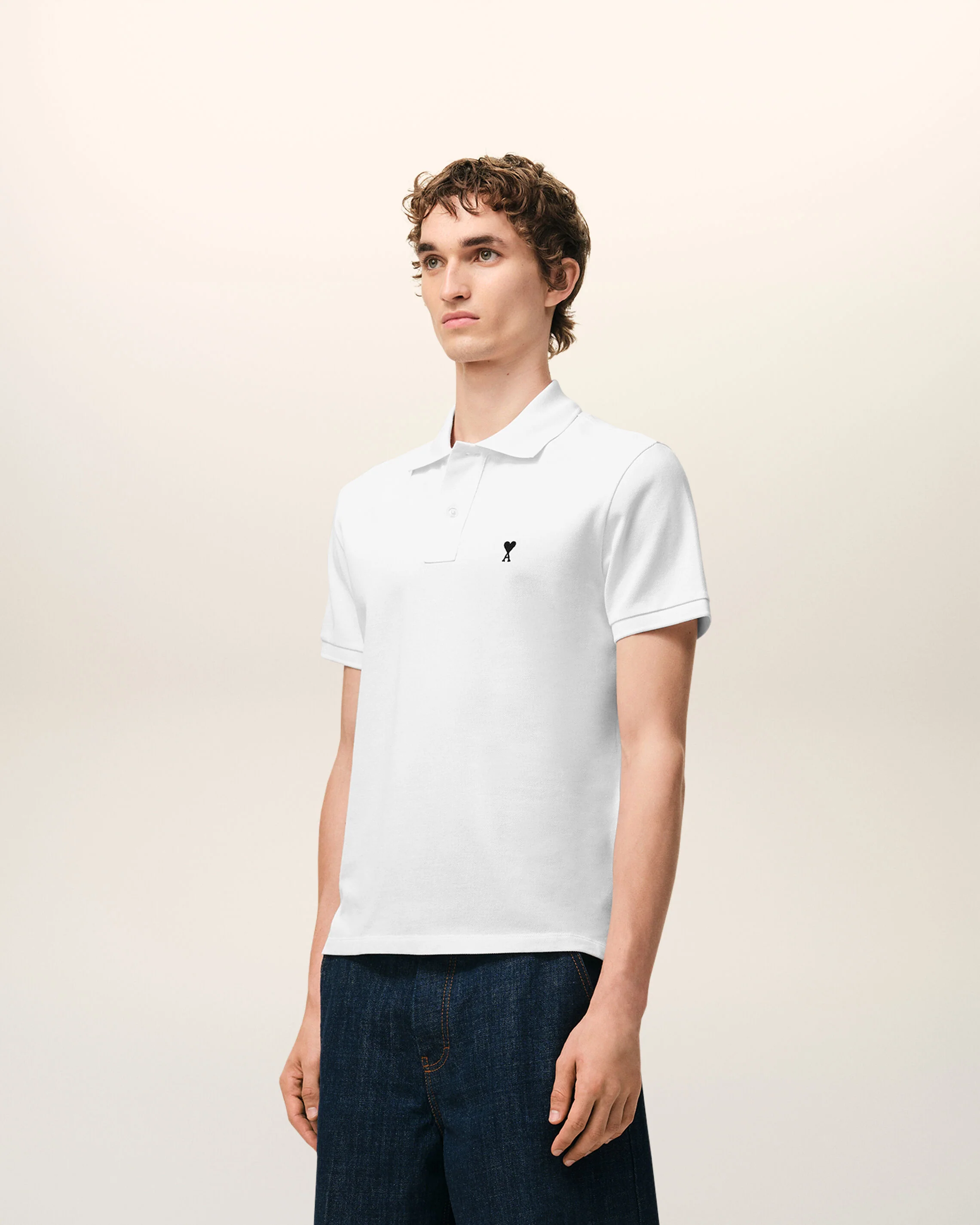AMI PARIS de Coeur Polo Shirt in White/Black Logo