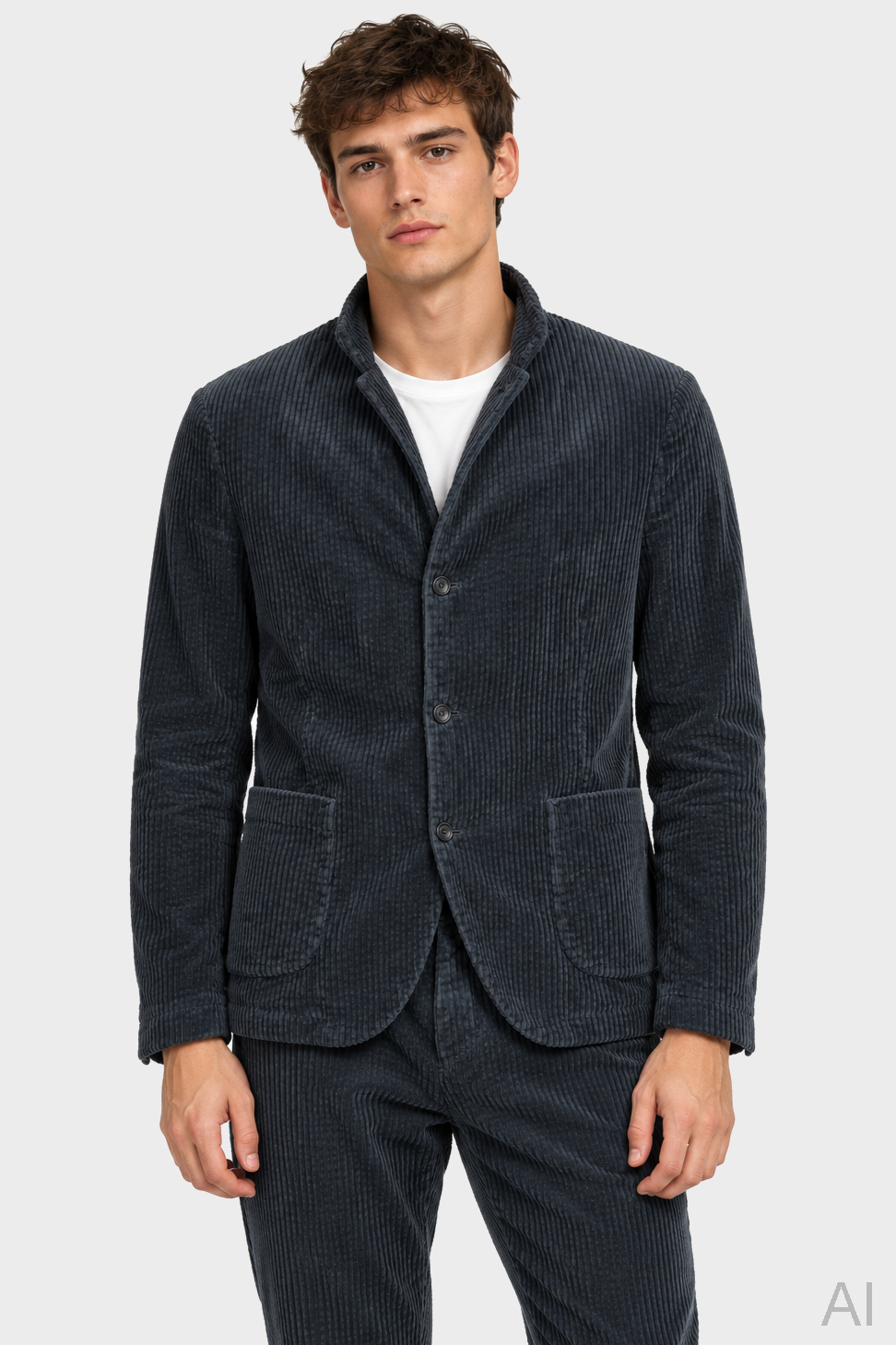 HANNES ROETHER Corduroy Jacket in Blue Grey