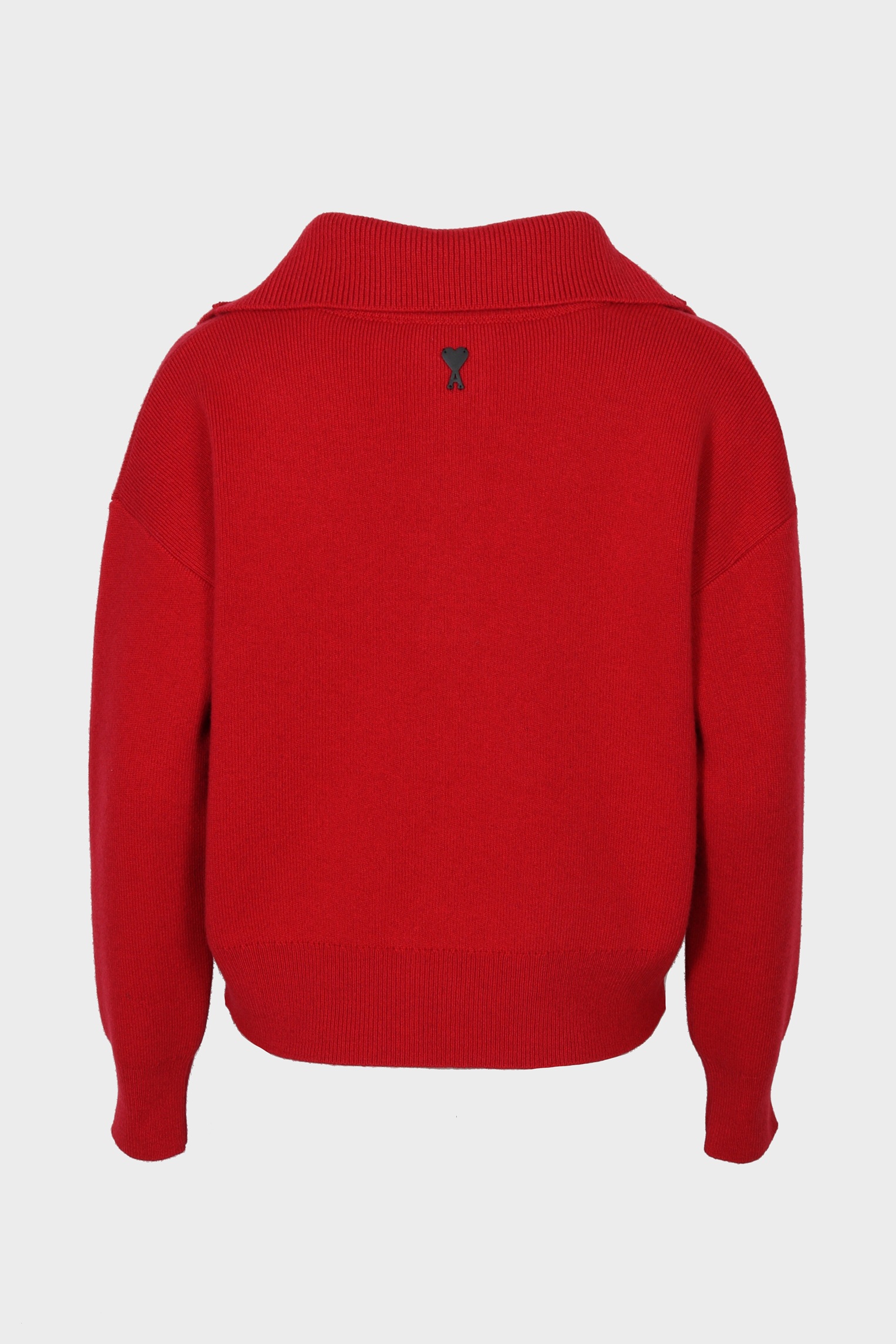 AMI PARIS High Buttoned Collar Heavy Knit Sweater in Ruby Red