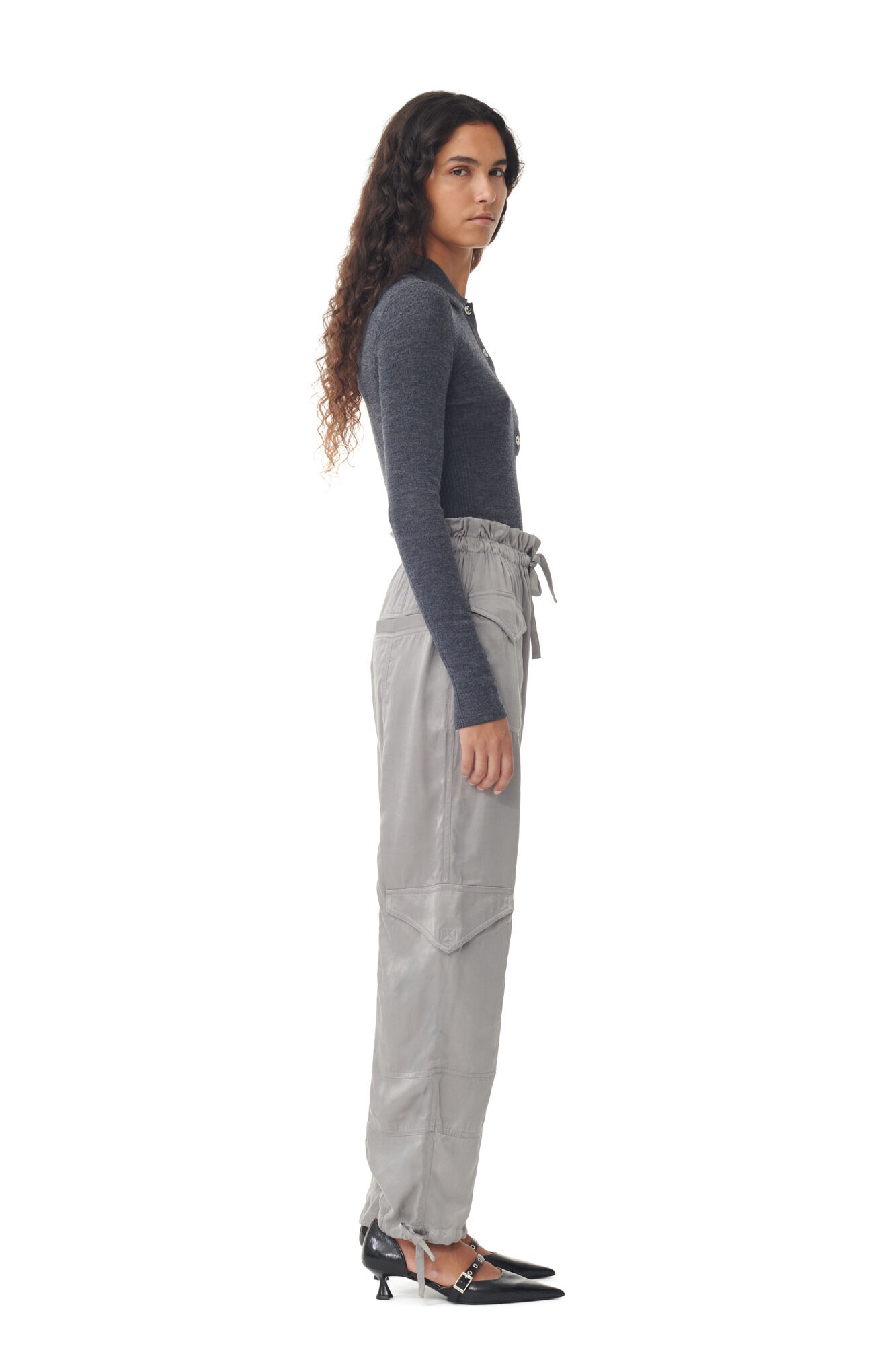 GANNI Washed Satin Pant in Frost Gray 34