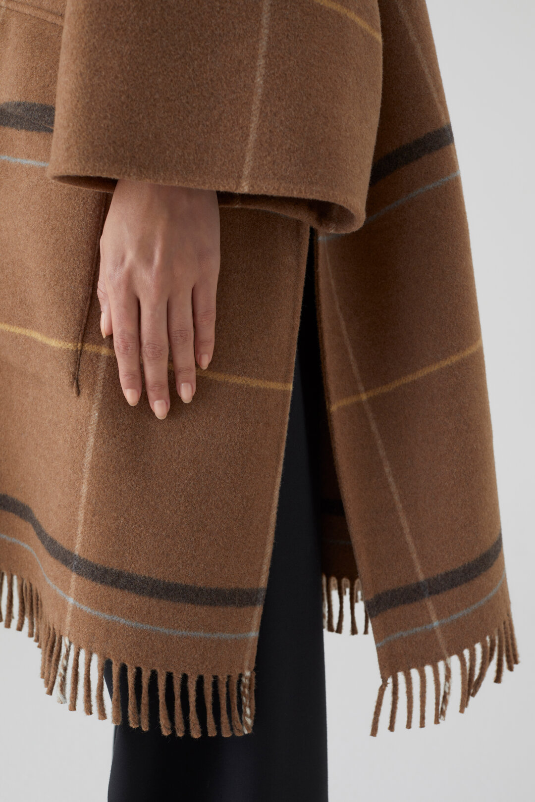 Closed Check Poncho Coat in Camel XS