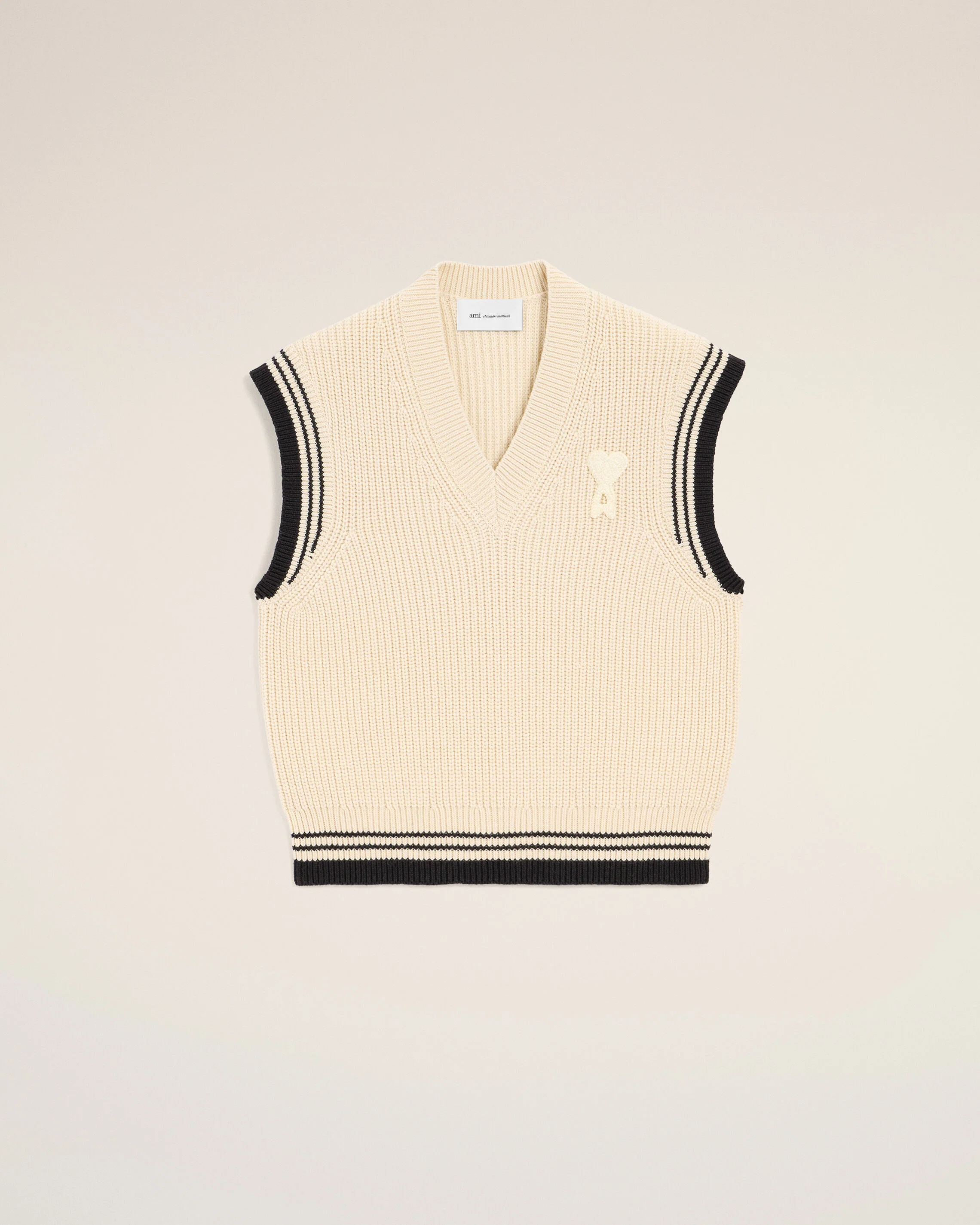 AMI PARIS de Coeur College Knit Vest in White Cream