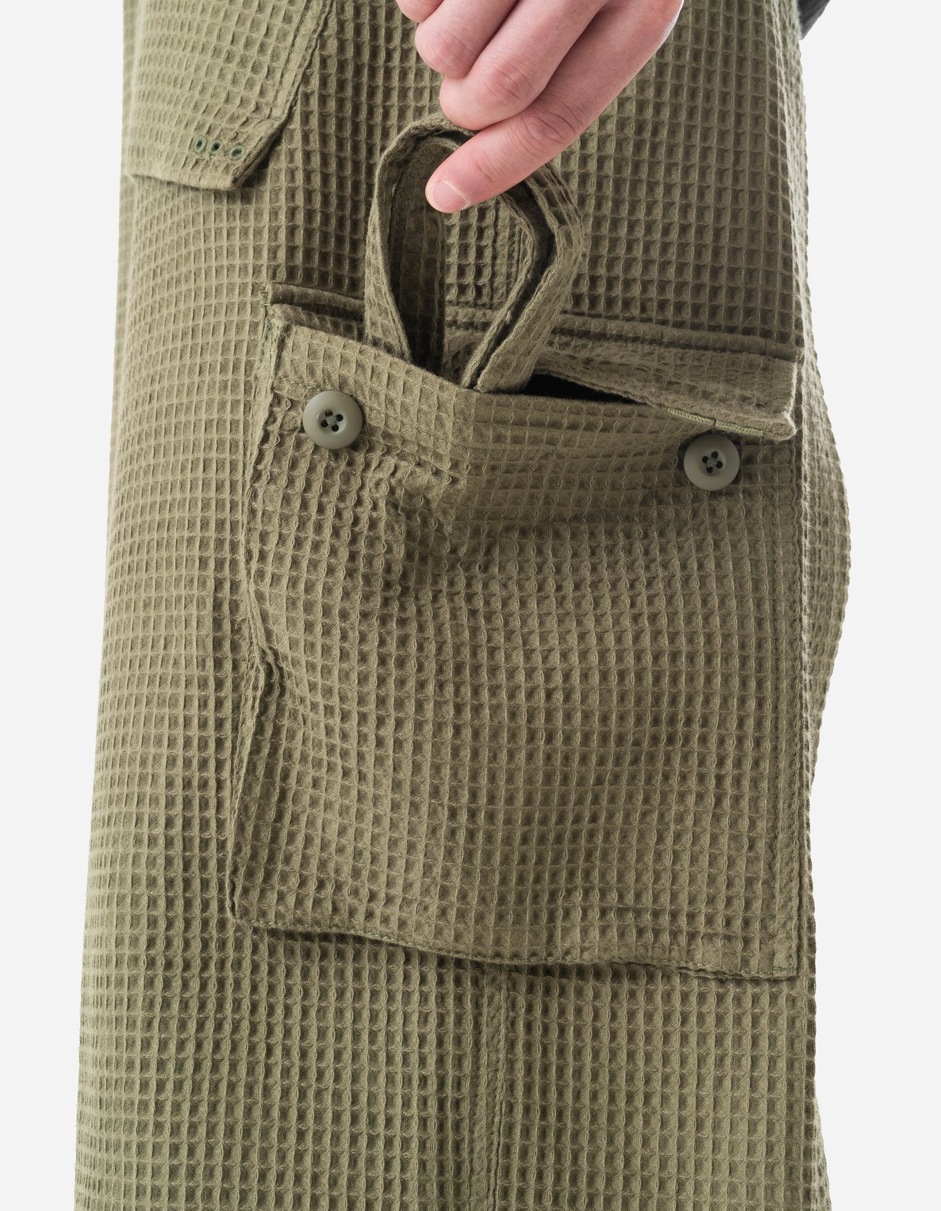 MAHARISHI 6203 Waffle Cargo Hakama Pants in Olive
