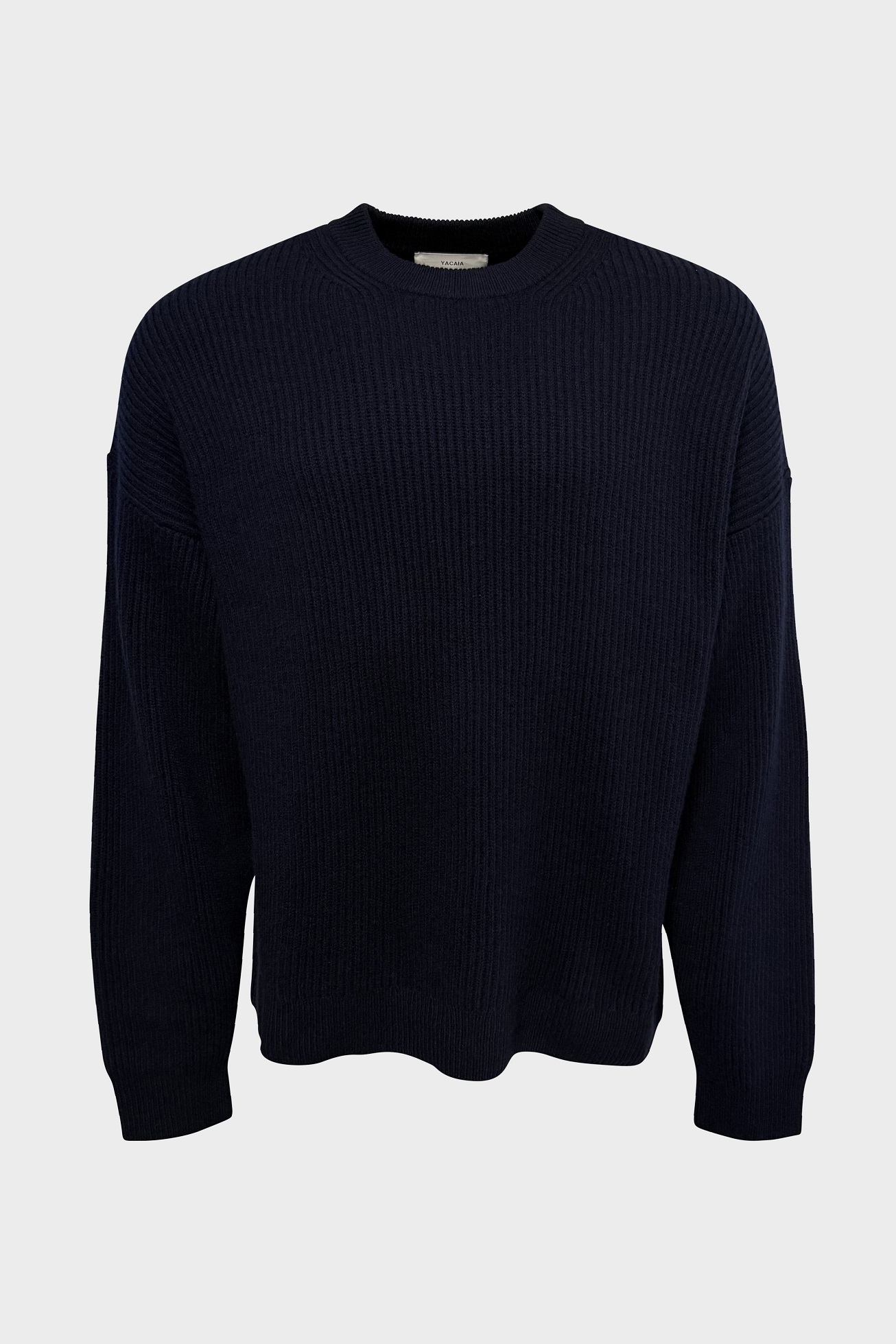 YACAIA Ribbed Wool/Cashmere Sweater in Navy