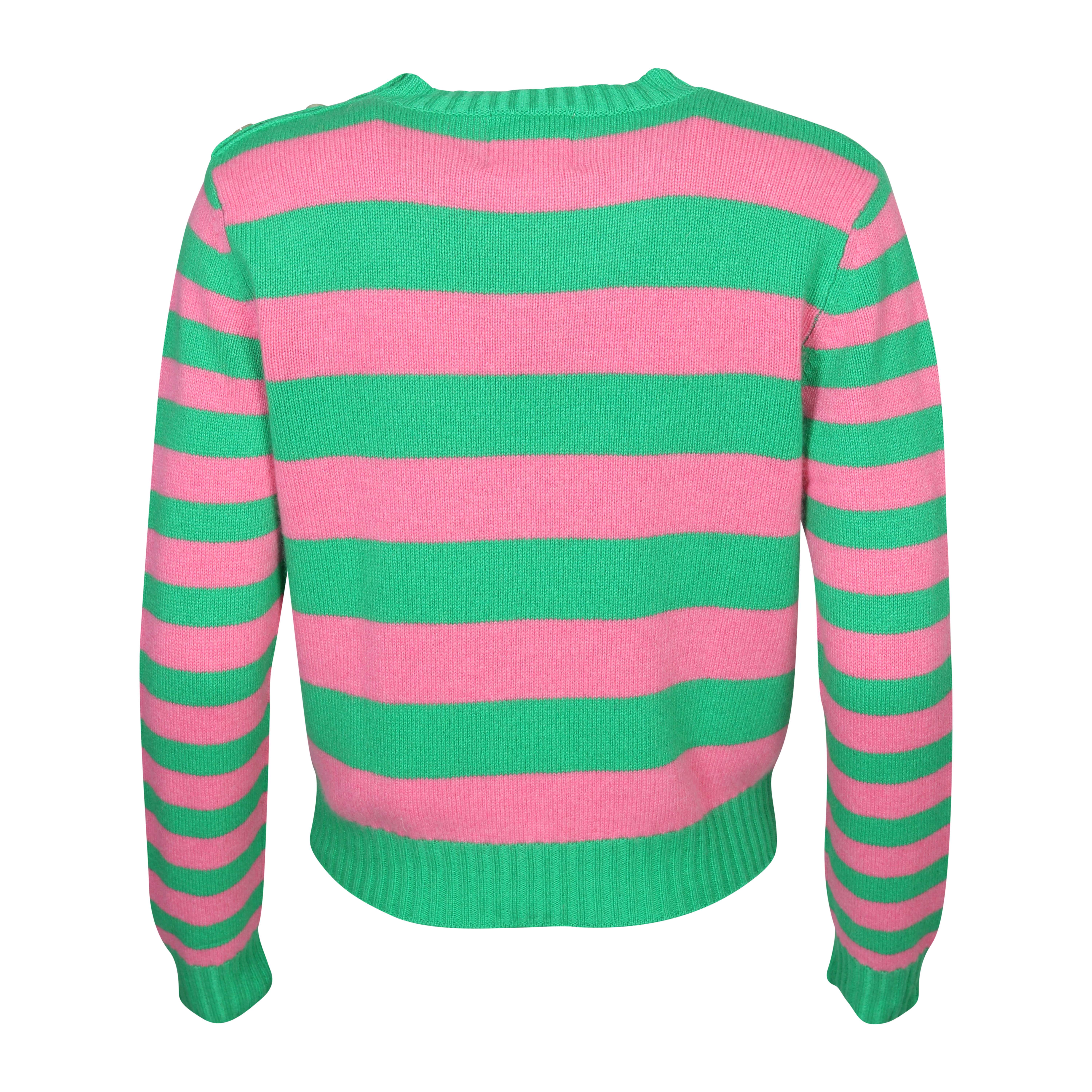 Jumper1234 Cashmere Stripe Button Crew Neck Sweater
