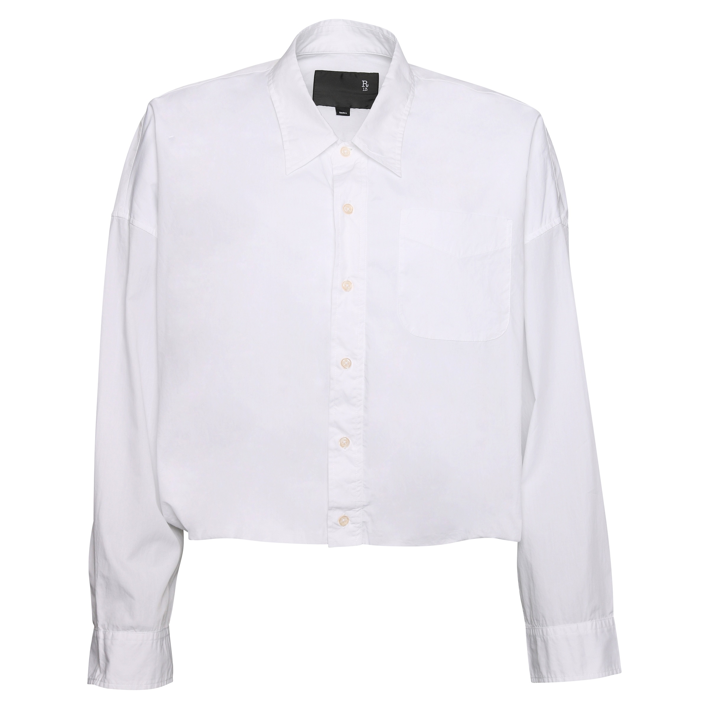 R13 Cropped Gathered Hem Shirt in White XS