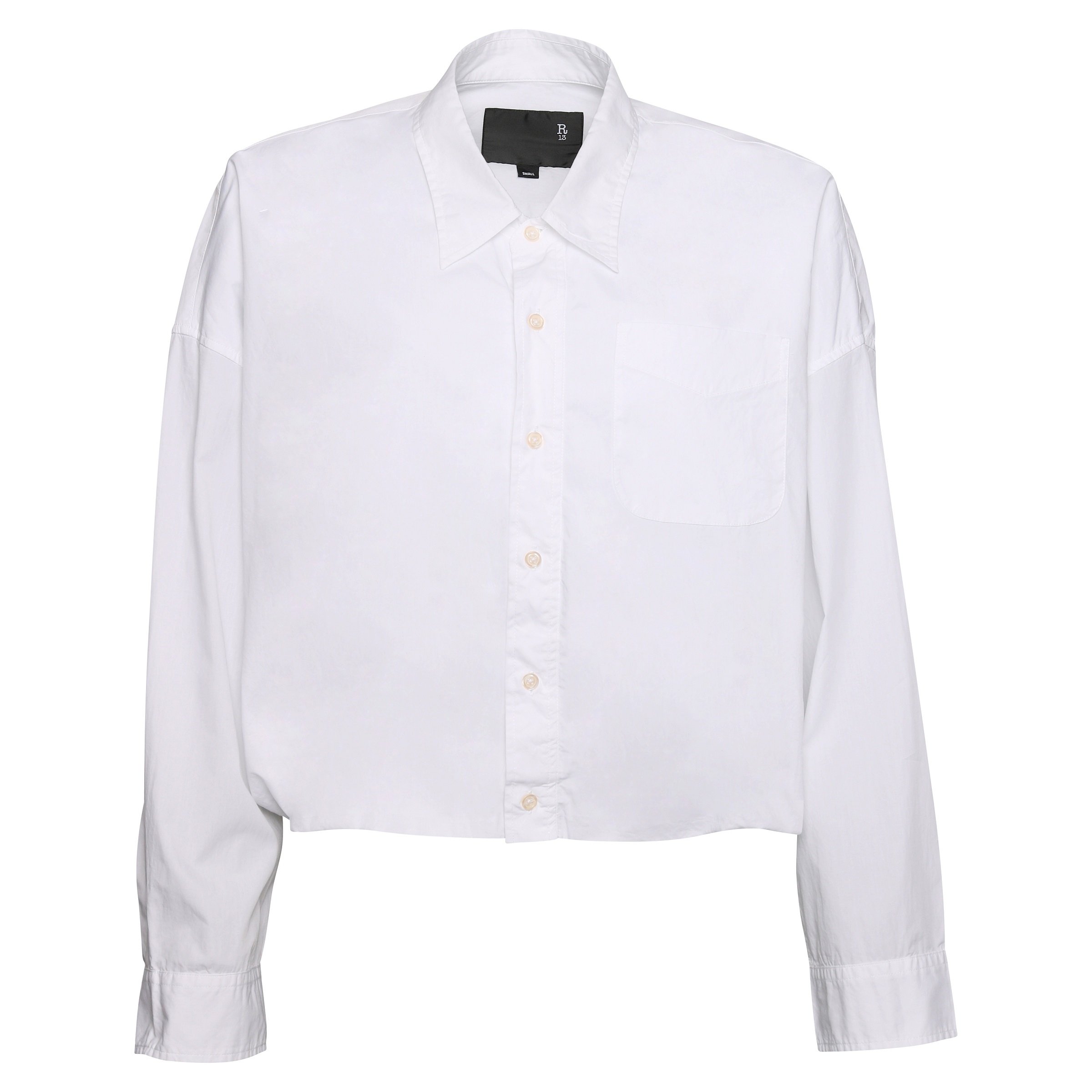 R13 Cropped Gathered Hem Shirt in White