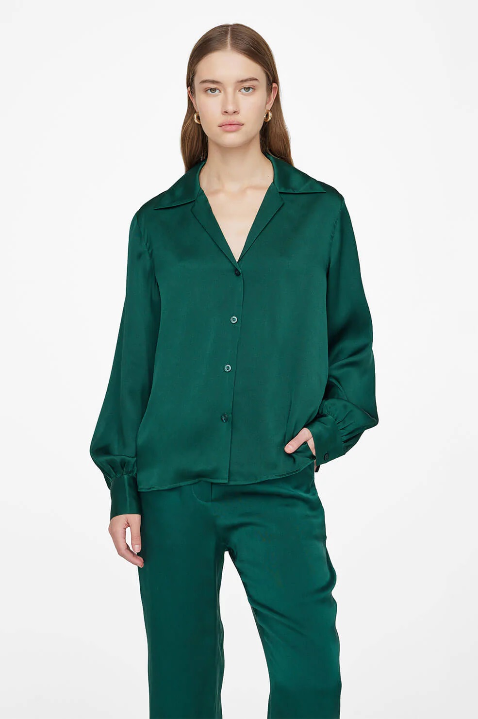 Anine Bing Mylah Shirt in Emerald Green