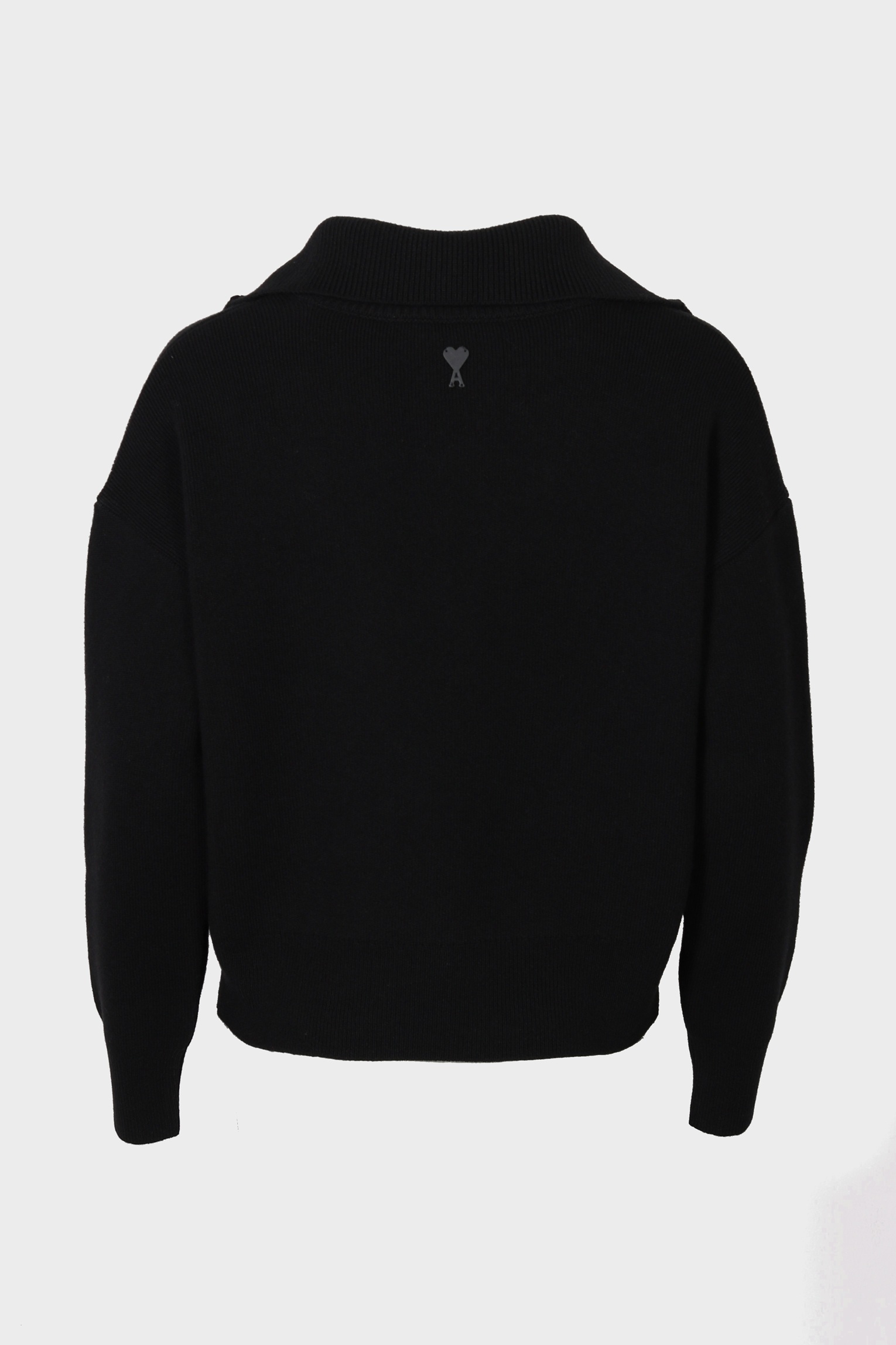 AMI PARIS High Buttoned Collar Heavy Knit Sweater in Black
