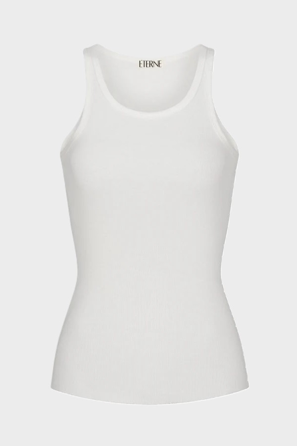ÉTERNE High Neck Fitted Tank in Cream XL