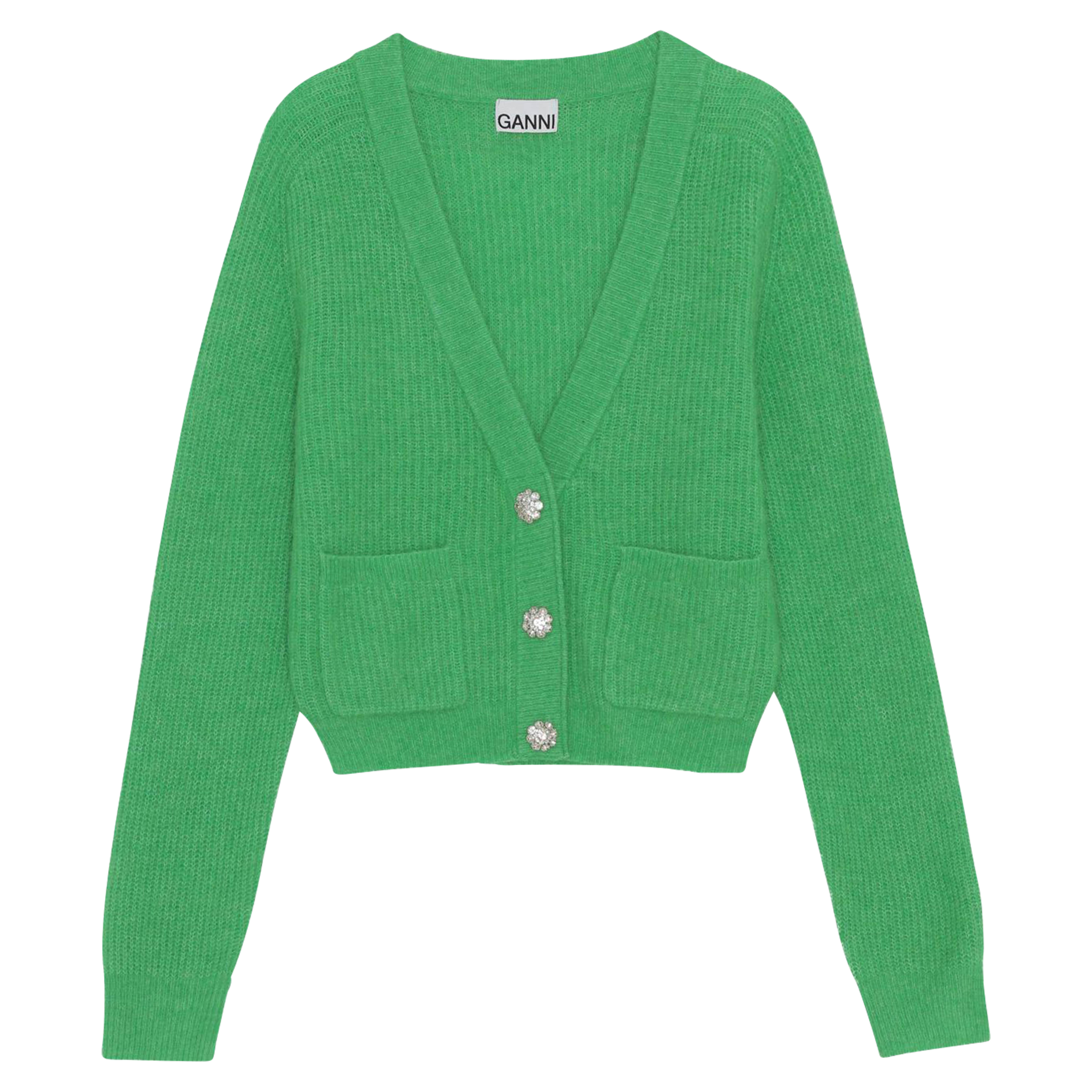 Ganni Soft Knit Cardigan Solid in Kelly Green XS