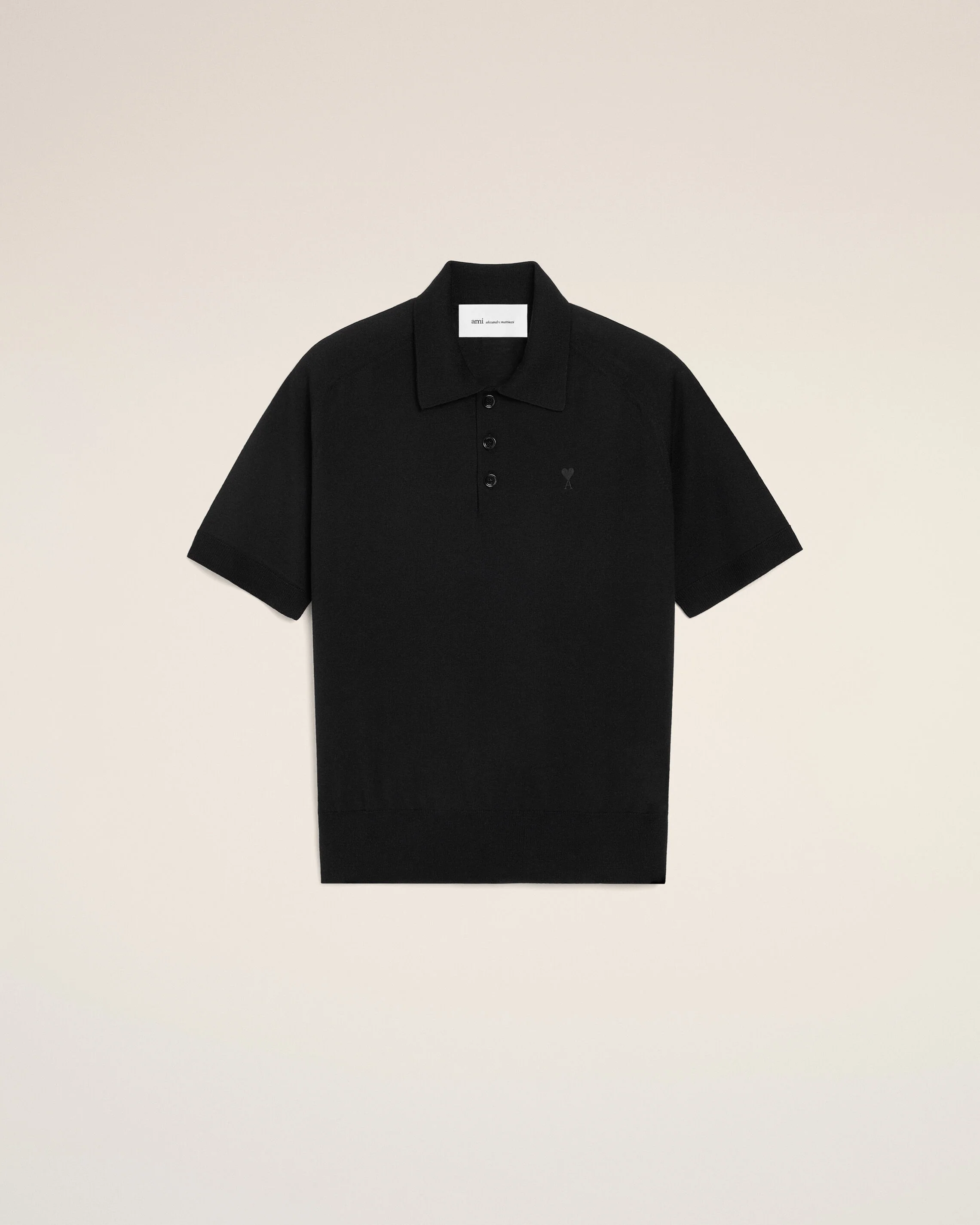 AMI PARIS de Coeur Extrafine Knit Poloshirt in Black/Black