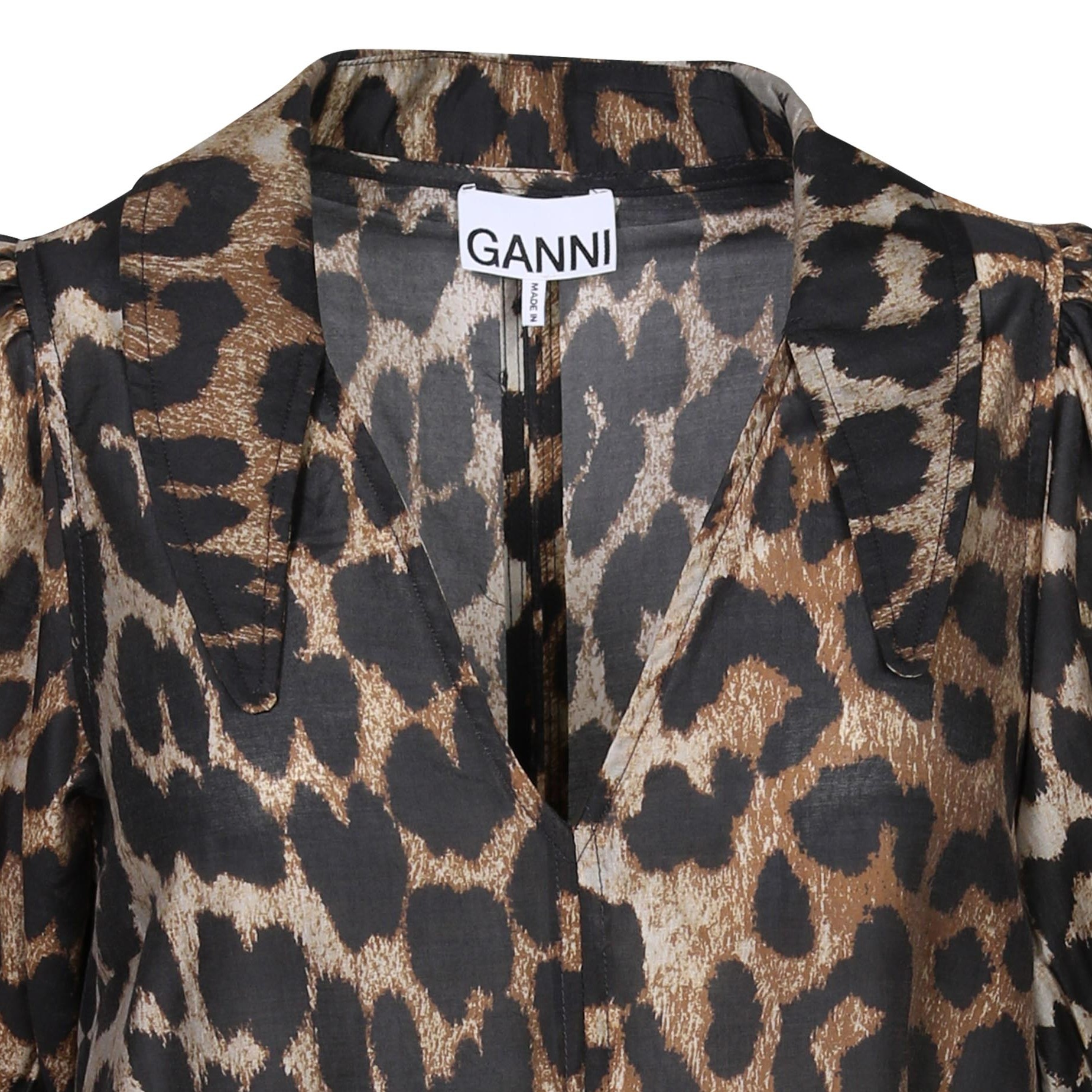 Ganni Sheer Voile Midi Dress in Leopard 40