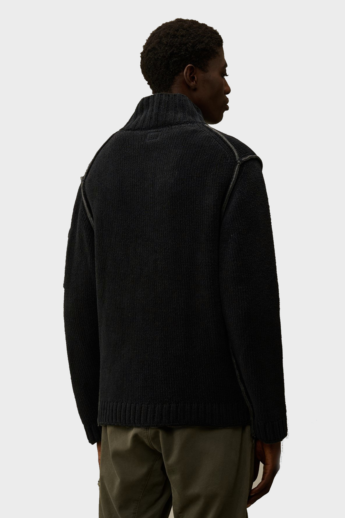 C.P. COMPANY Cotton Chenille Knit Jacket in Washed Black XL
