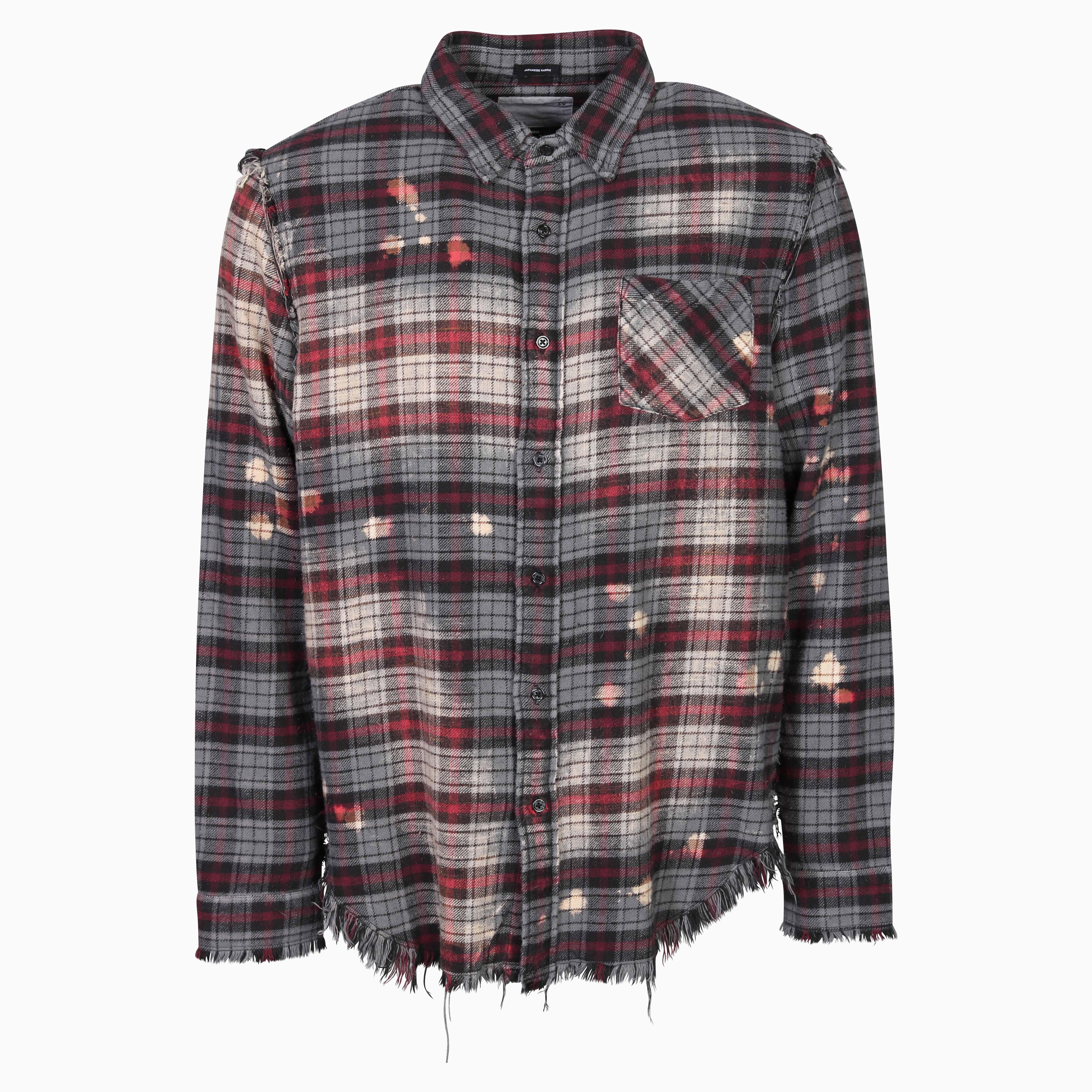 R13 Bleached Plaid Shredded Shirt Multicolor