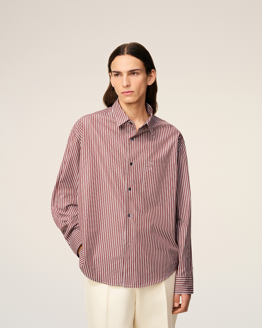 AMI PARIS de Coeur Embossed Boxy Fit Shirt in Cherry/White/Black Stripe