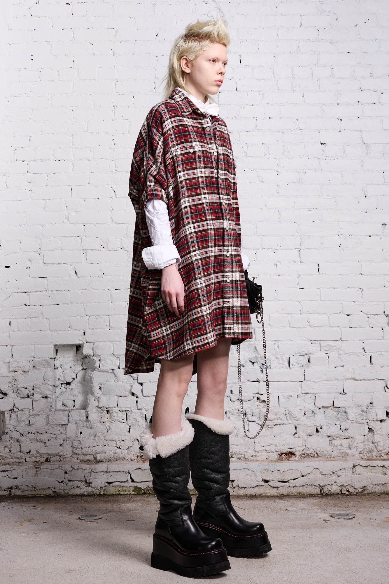 R13 Plaid Oversized Boxy Shirt Dress in Red/Ecru One Size